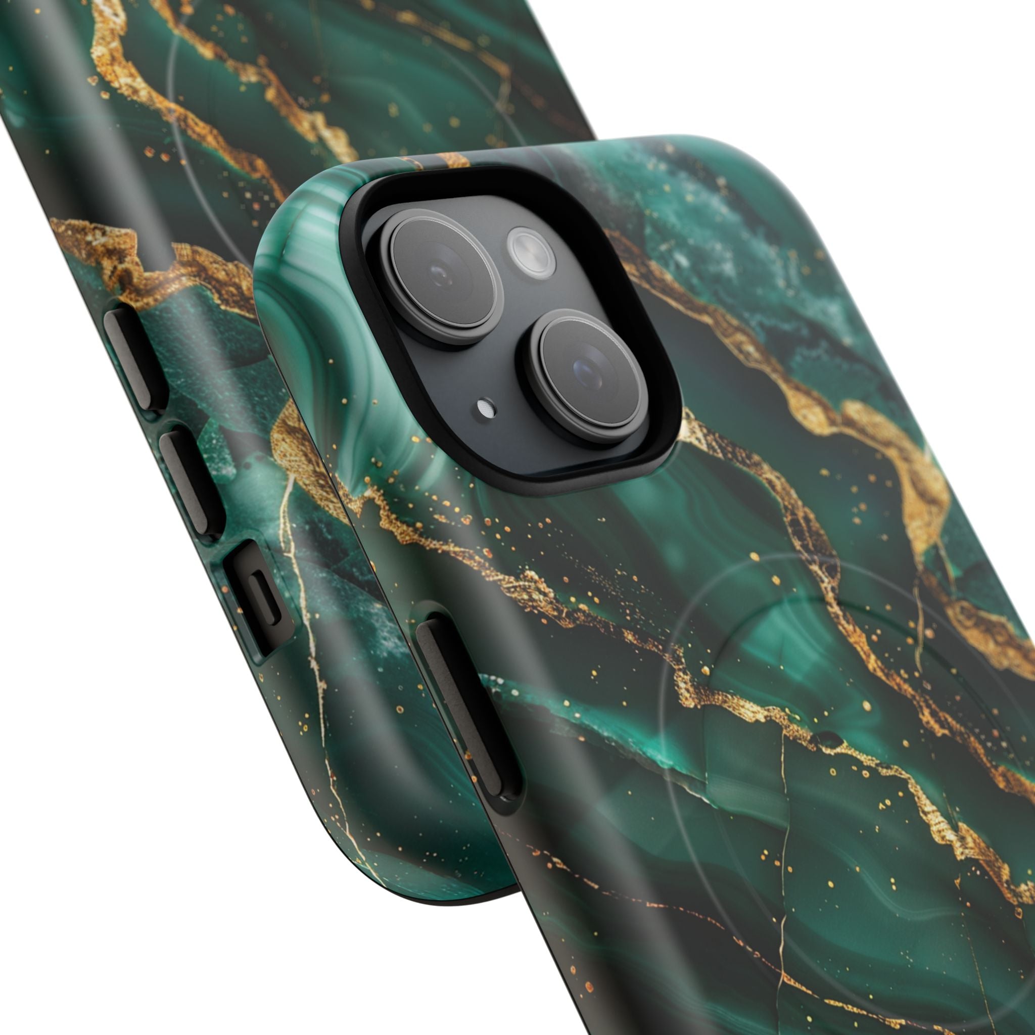 Green Marble Magnetic Phone Case — Emerald & Gold Abstract Tough Case