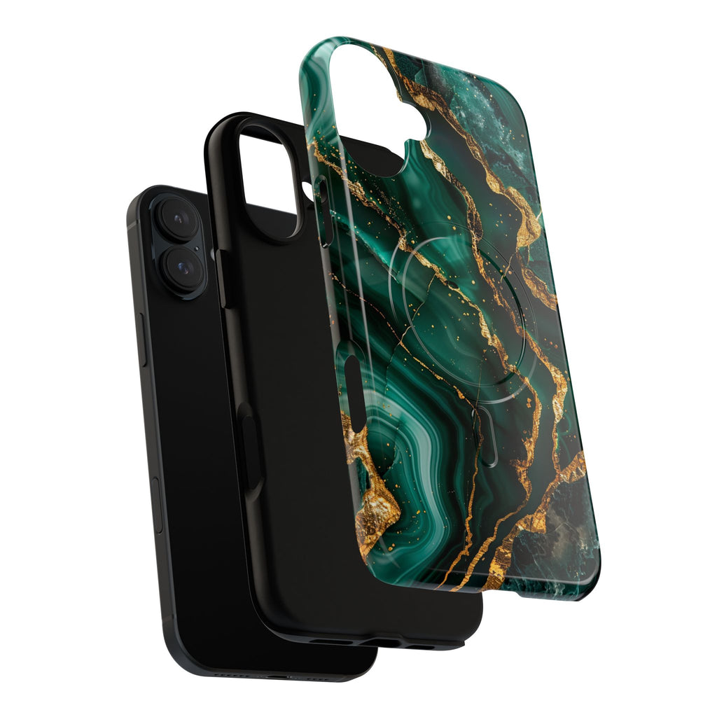 Green Marble Magnetic Phone Case — Emerald & Gold Abstract Tough Case