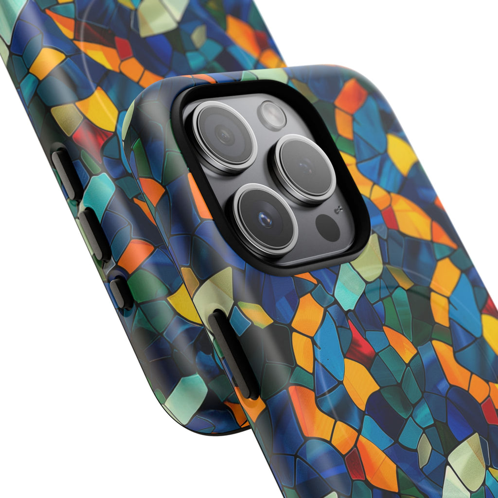 Stained Glass Mosaic Tough Magnetic Phone Case — Vibrant Abstract Protective Cover