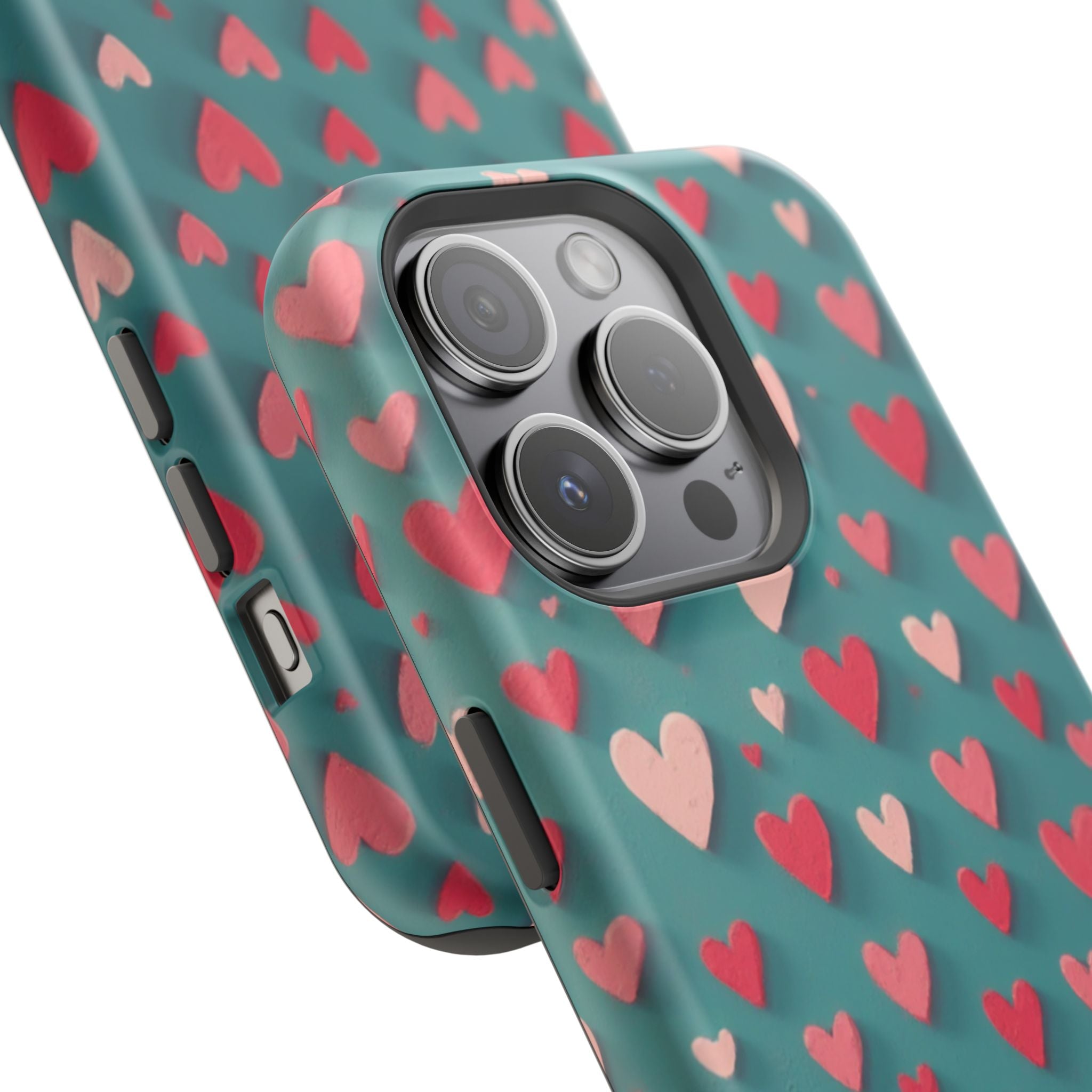 Magnetic Impact-Resistant Phone Case — Teal Love Hearts Pattern