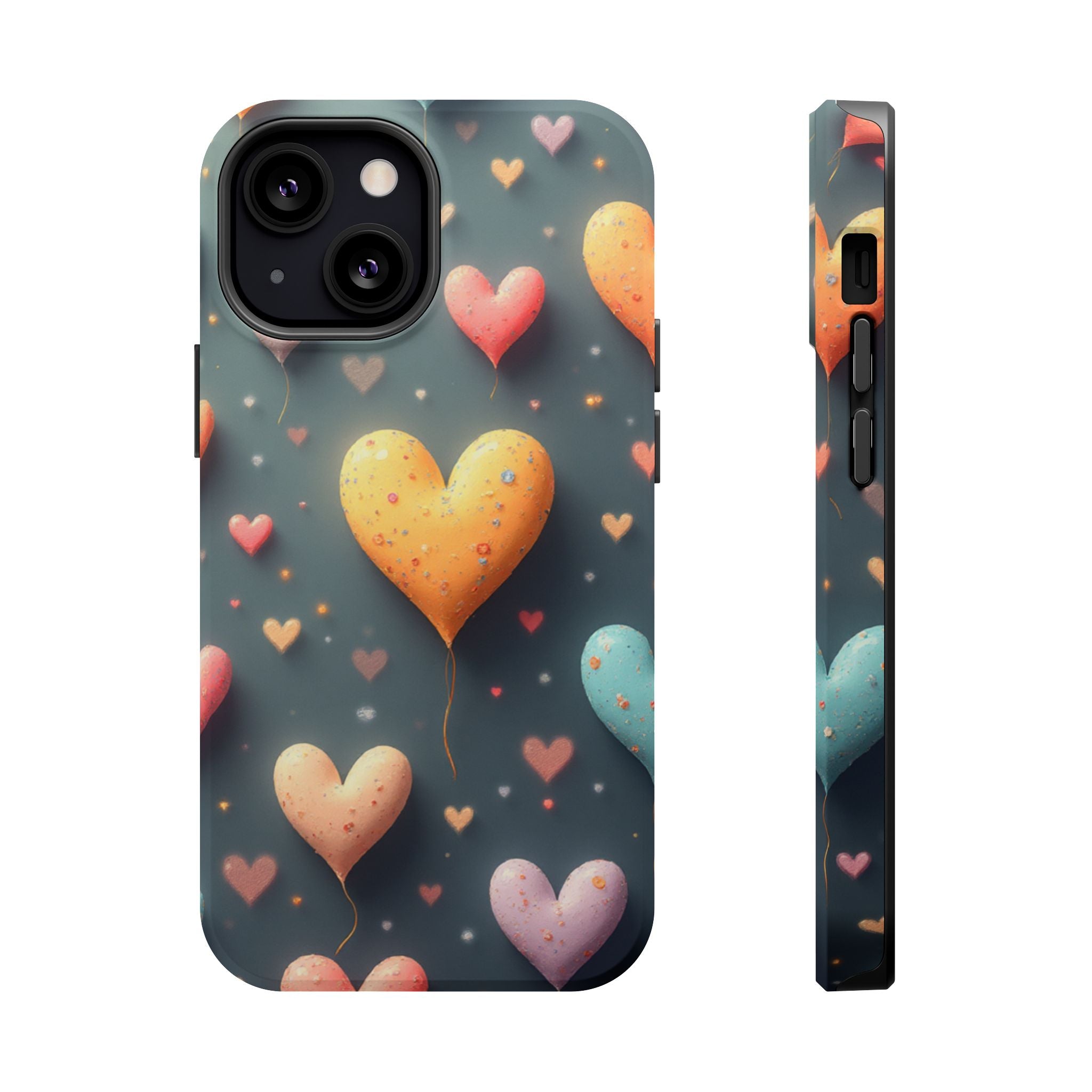 Magnetic Impact-Resistant Phone Case — Colorful Floating Heart Design