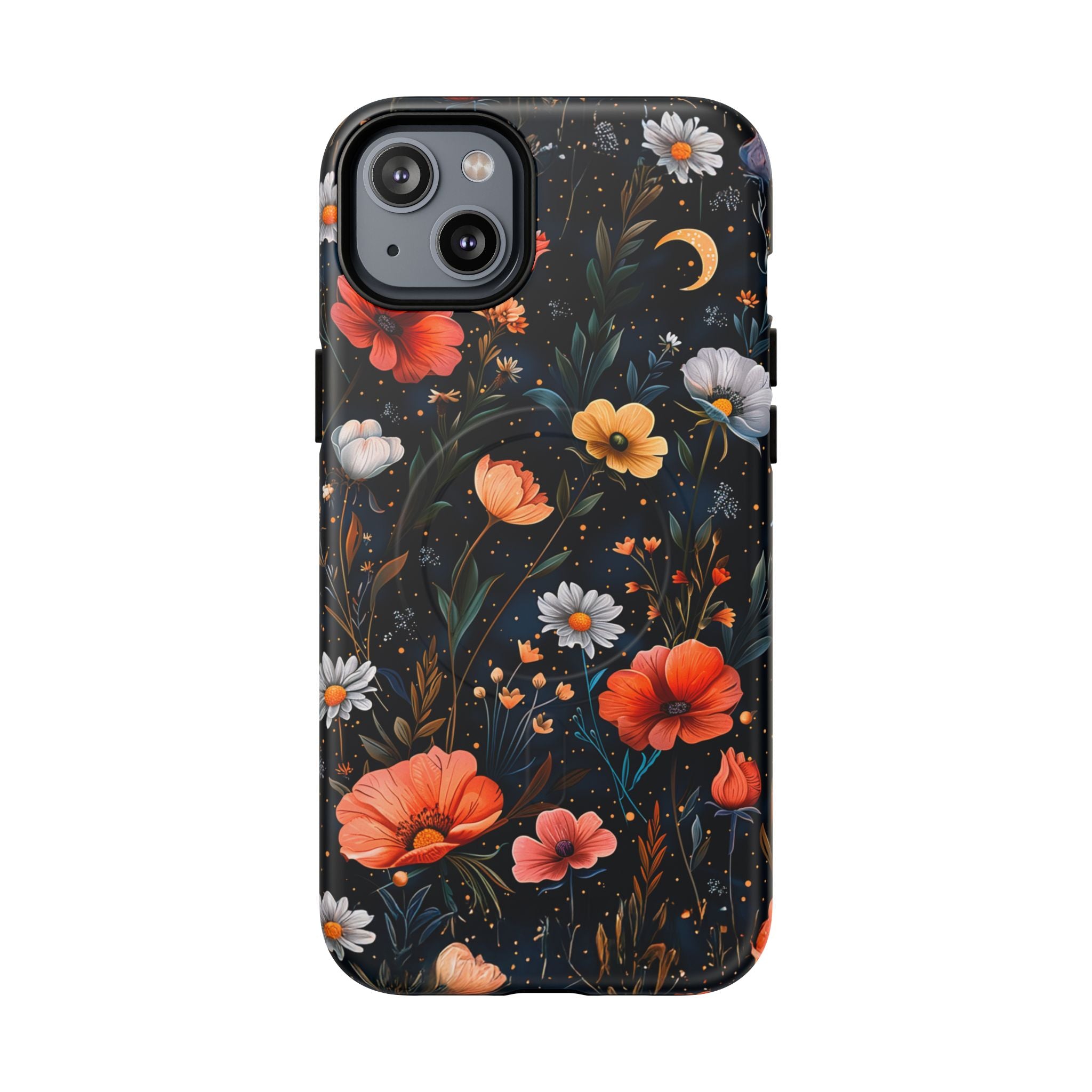 Magnetic Tough Case — Dark Floral Meadow with Moon & Daisies