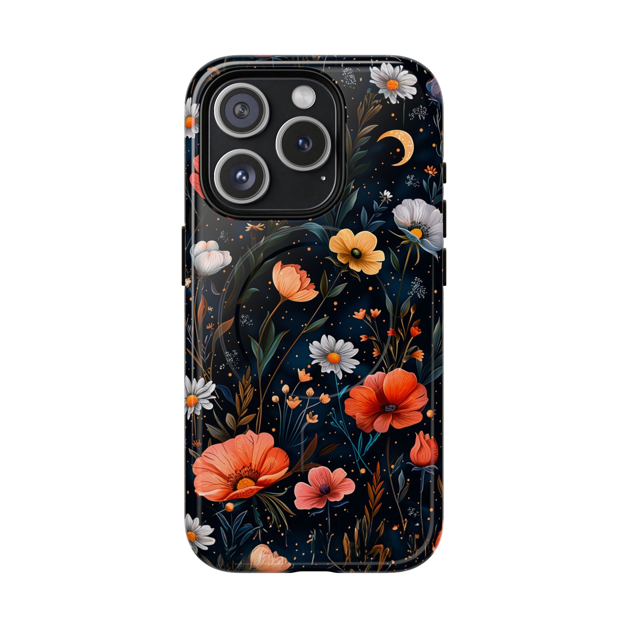 Magnetic Tough Case — Dark Floral Meadow with Moon & Daisies