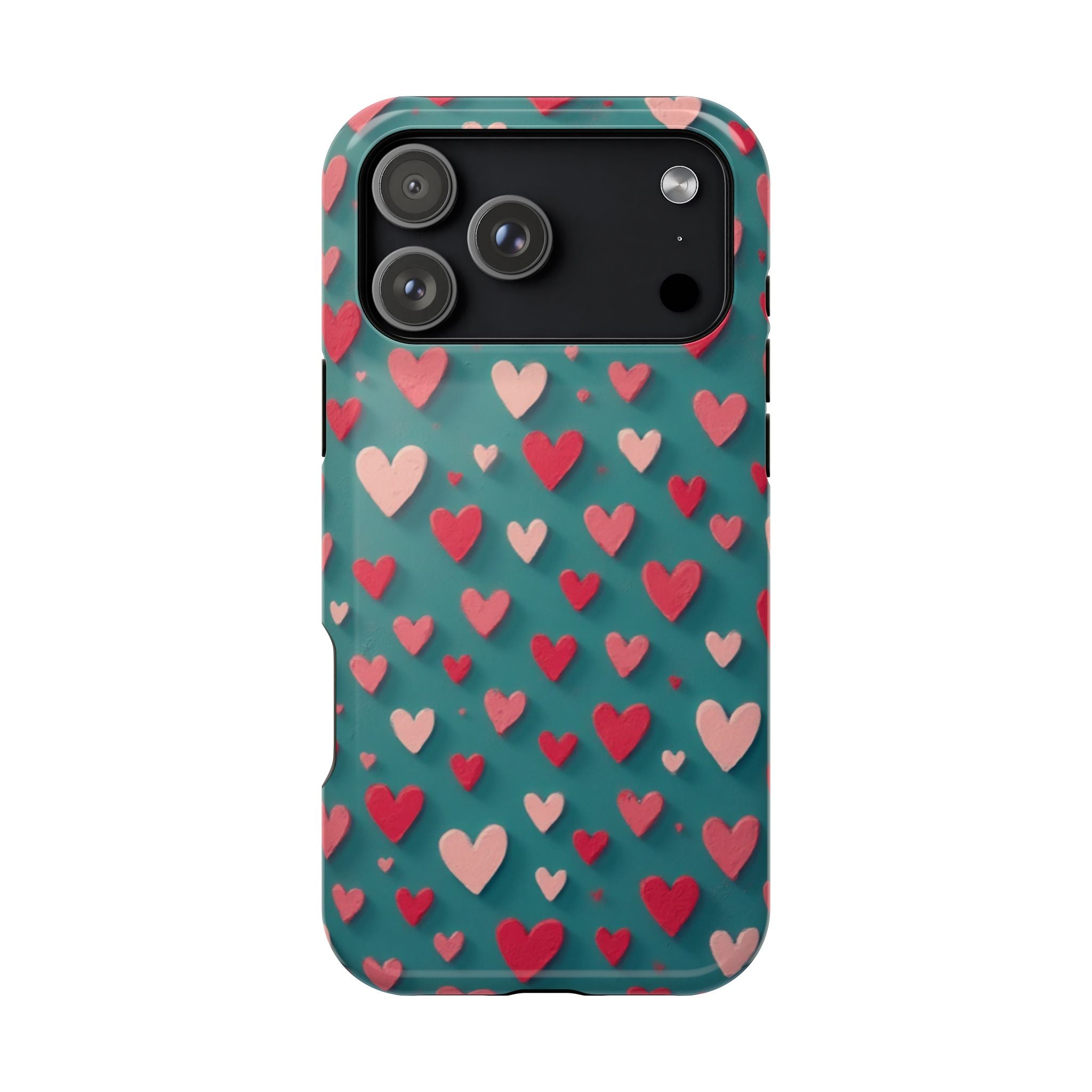 Magnetic Impact-Resistant Phone Case — Teal Love Hearts Pattern