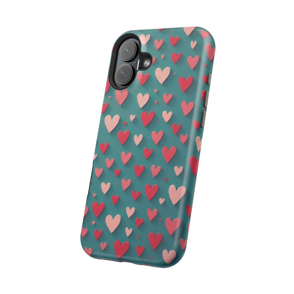 Magnetic Impact-Resistant Phone Case — Teal Love Hearts Pattern