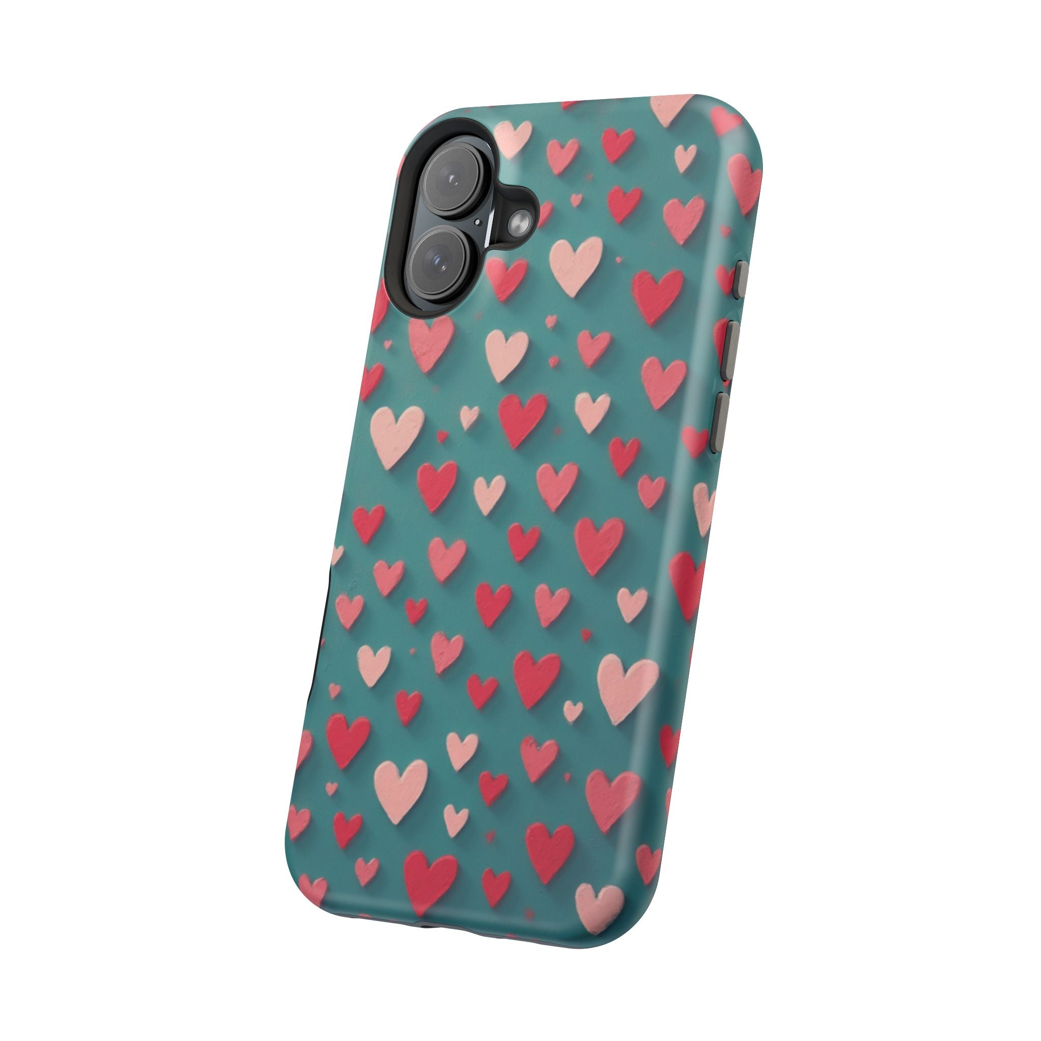 Magnetic Impact-Resistant Phone Case — Teal Love Hearts Pattern