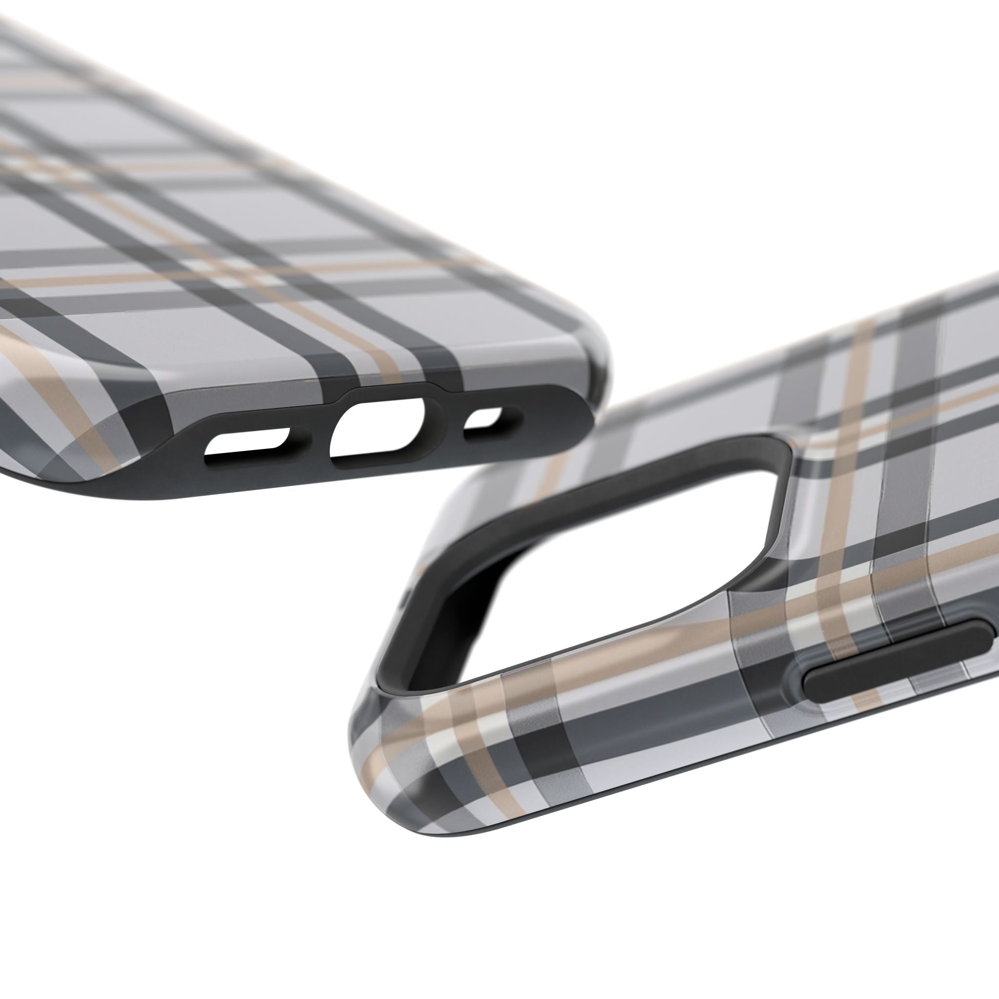Plaid Magnetic Impact-Resistant Phone Case — Grey & Tan Classic Pattern