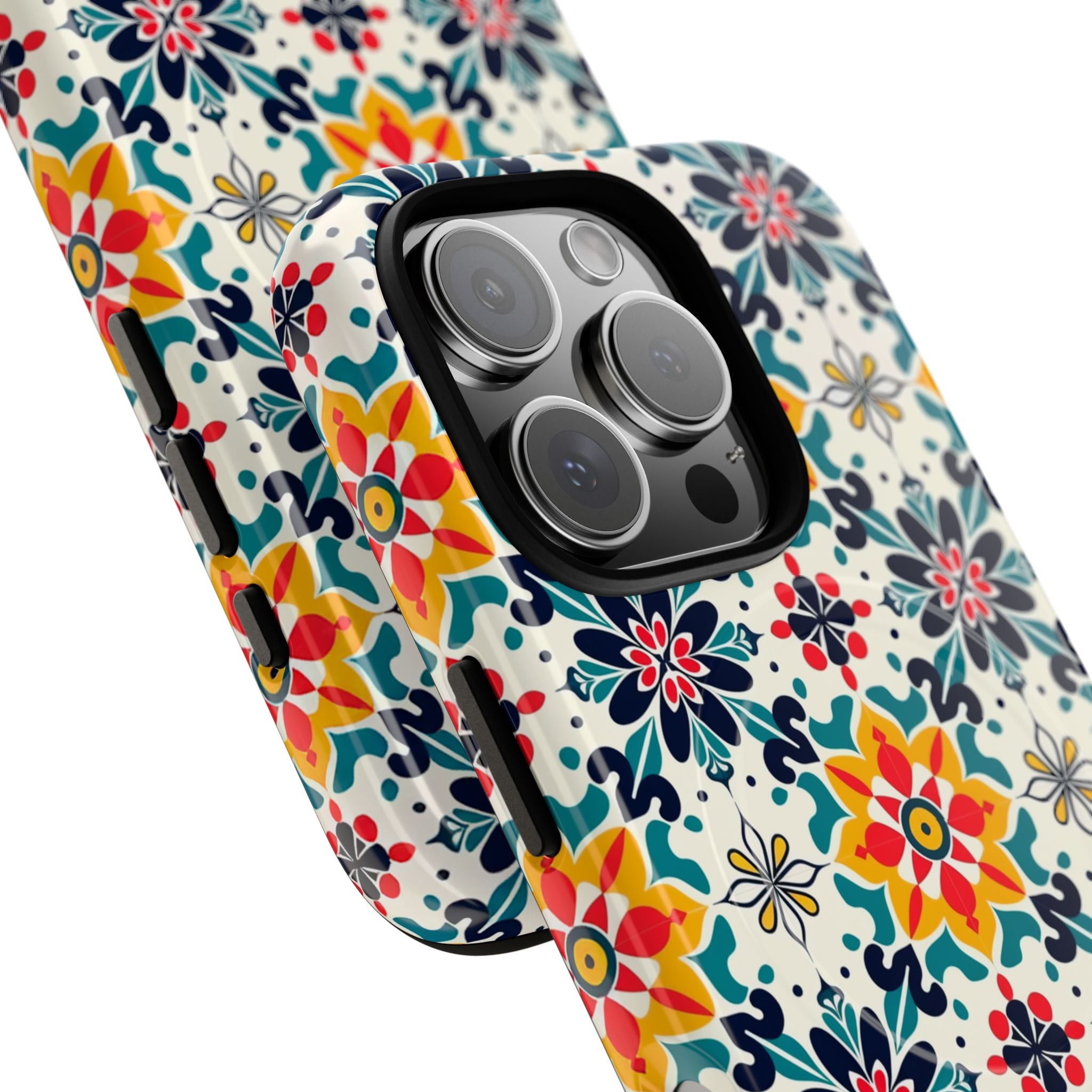 Floral Mosaic Tough Magnetic Phone Case — Colorful Boho Protective Cover