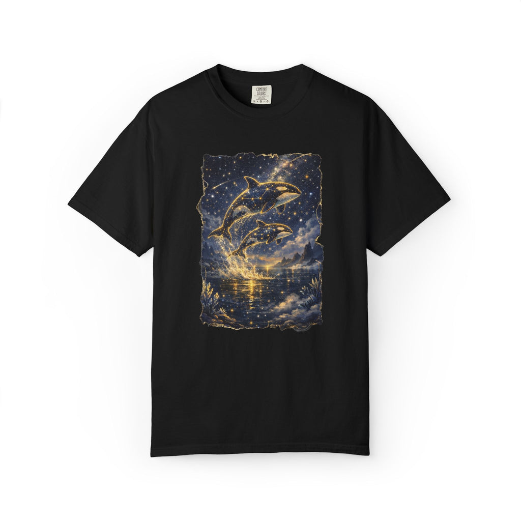 Orca Night Sky T-Shirt — Jumping Whales Moonlight Graphic Tee