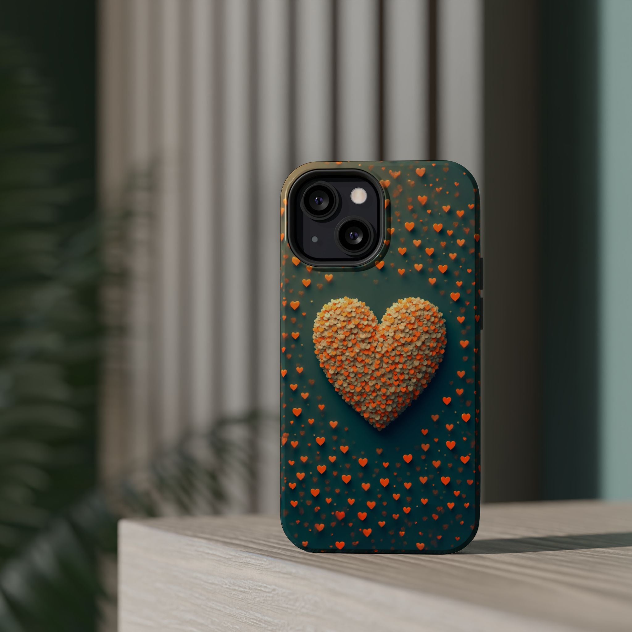 Magnetic Impact-Resistant Phone Case — Textured Heart Confetti Design
