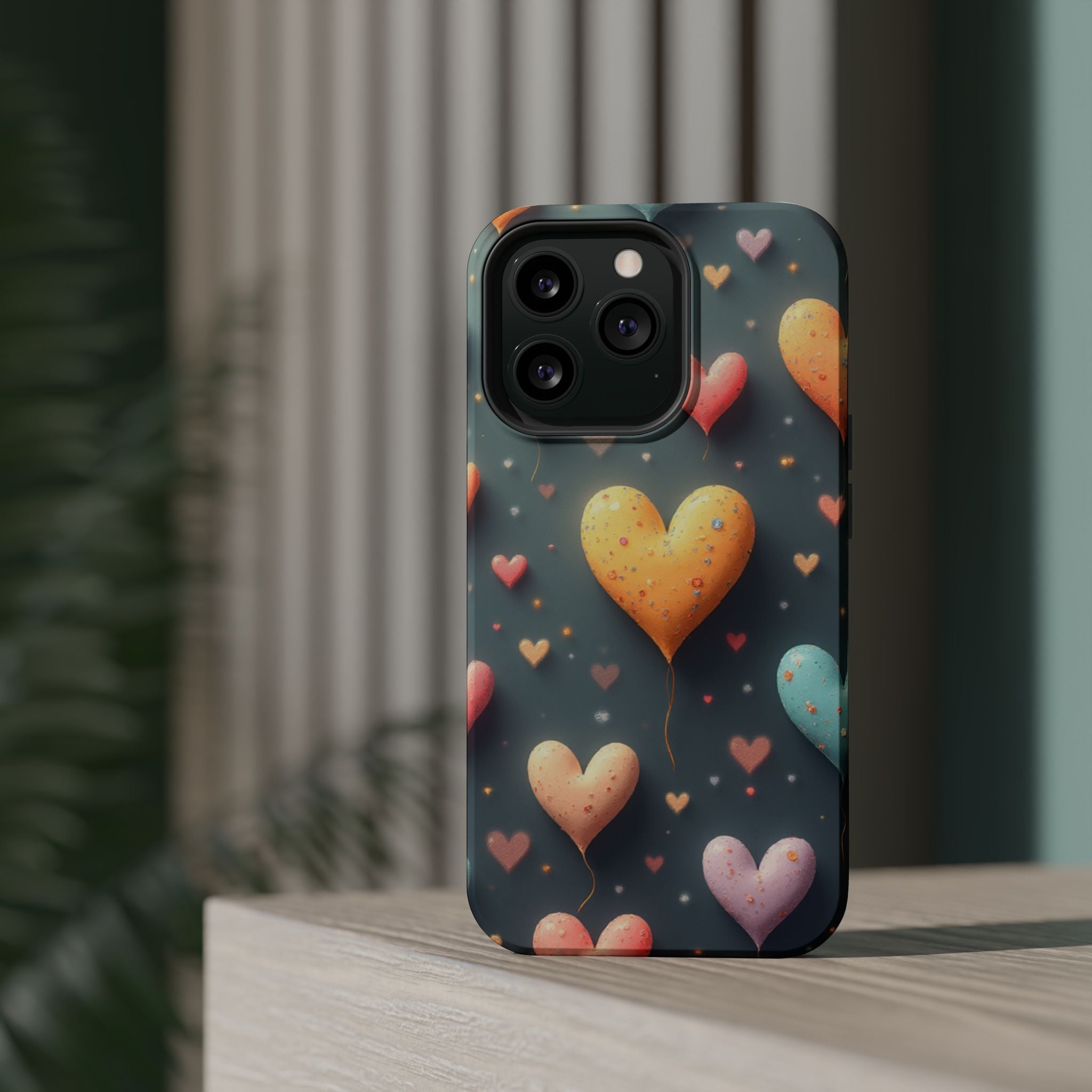 Magnetic Impact-Resistant Phone Case — Colorful Floating Heart Design