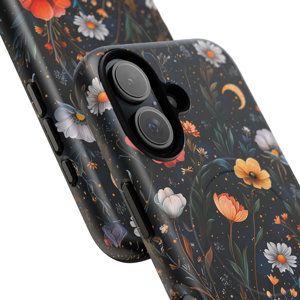 Magnetic Tough Case — Dark Floral Meadow with Moon & Daisies