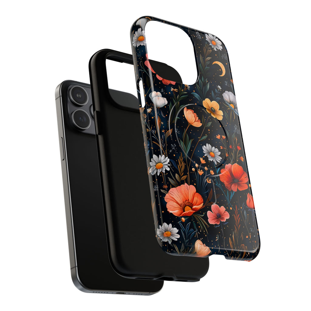 Magnetic Tough Case — Dark Floral Meadow with Moon & Daisies