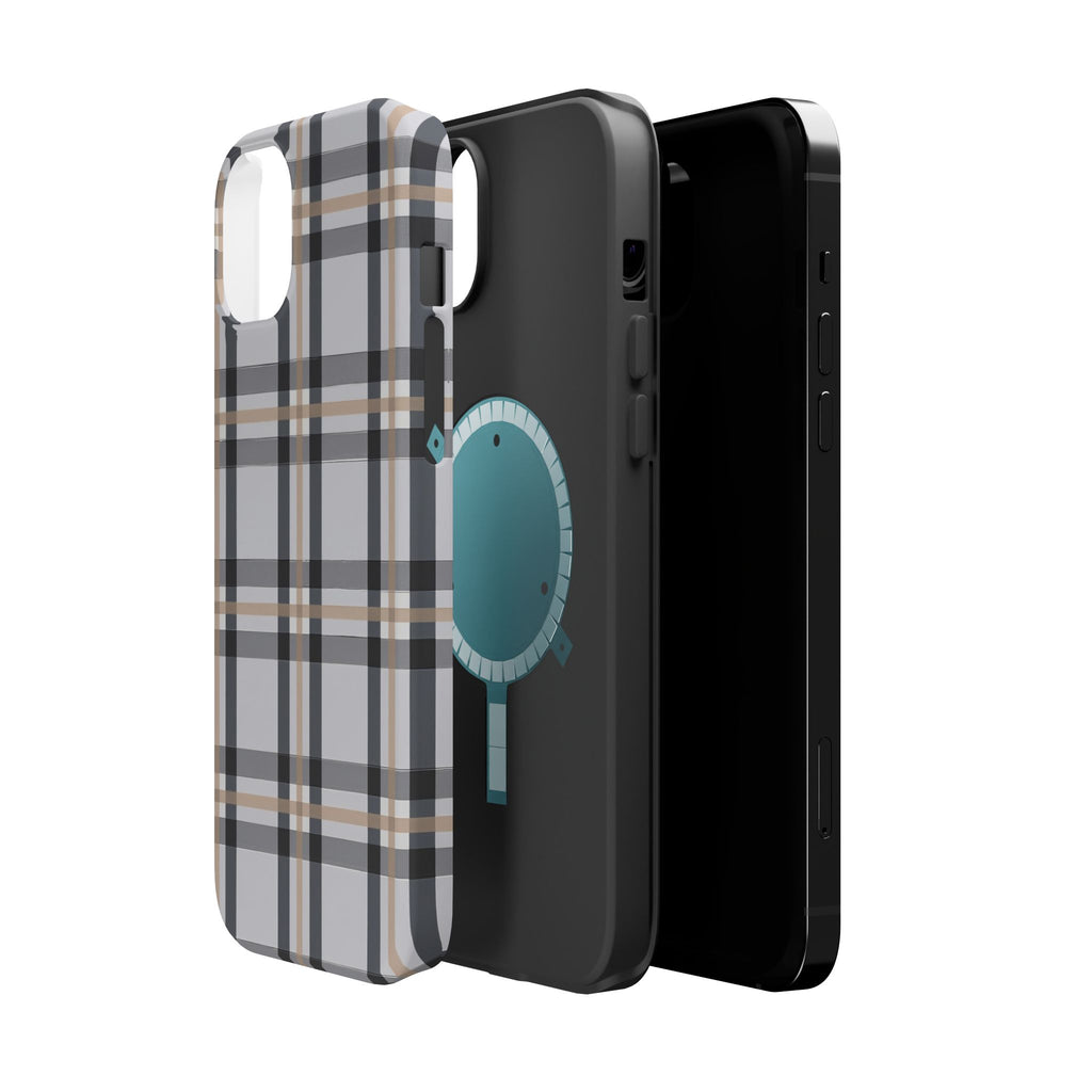 Plaid Magnetic Impact-Resistant Phone Case — Grey & Tan Classic Pattern