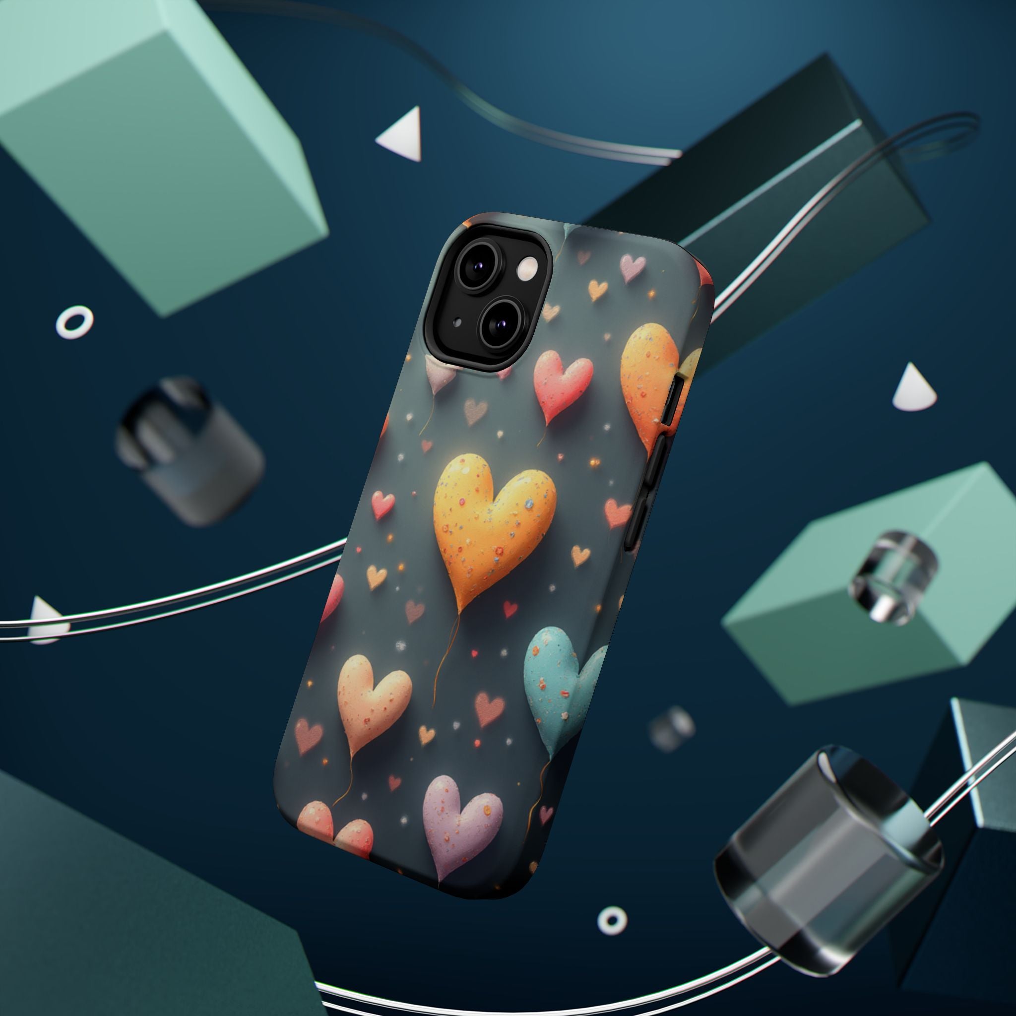 Magnetic Impact-Resistant Phone Case — Colorful Floating Heart Design