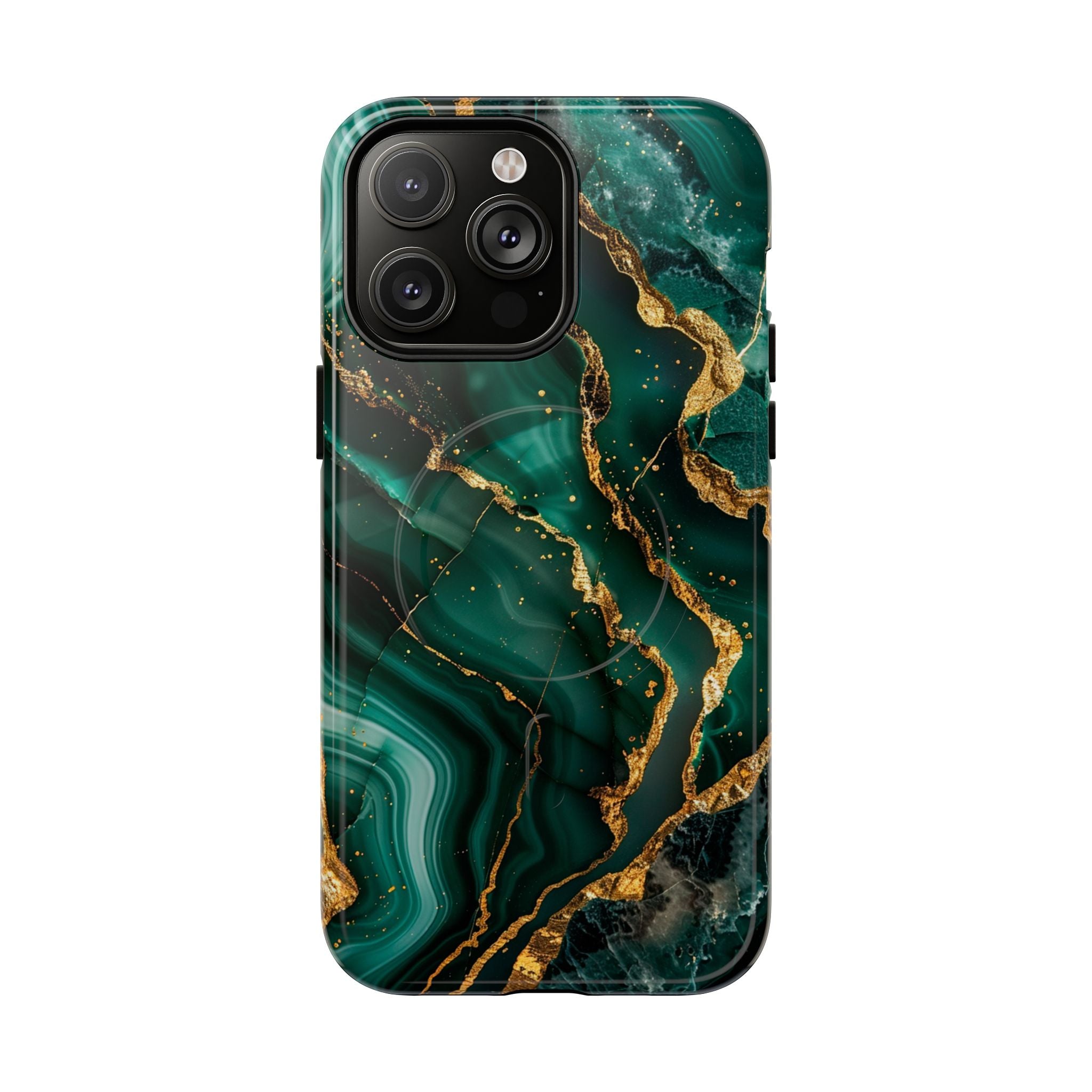 Green Marble Magnetic Phone Case — Emerald & Gold Abstract Tough Case