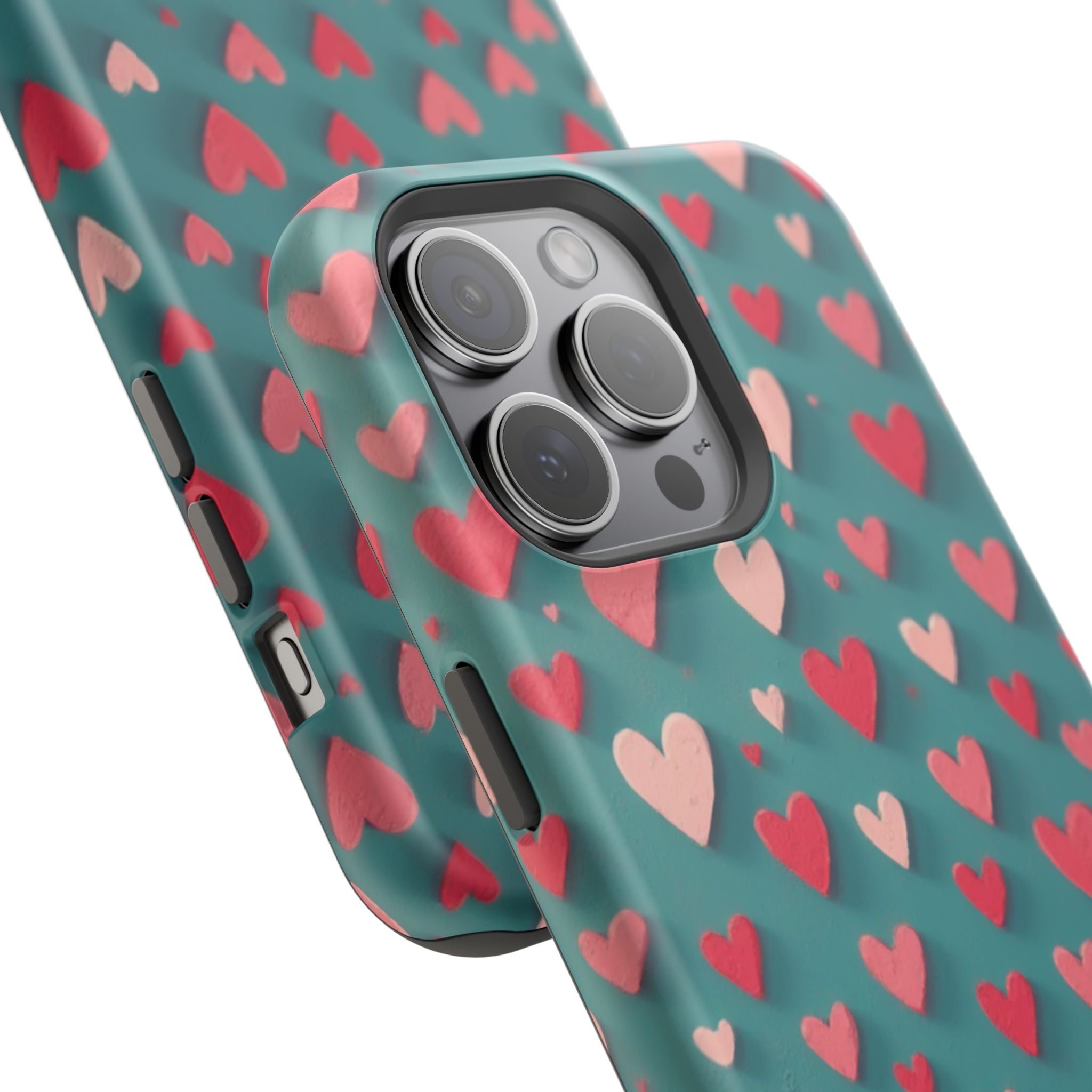 Magnetic Impact-Resistant Phone Case — Teal Love Hearts Pattern