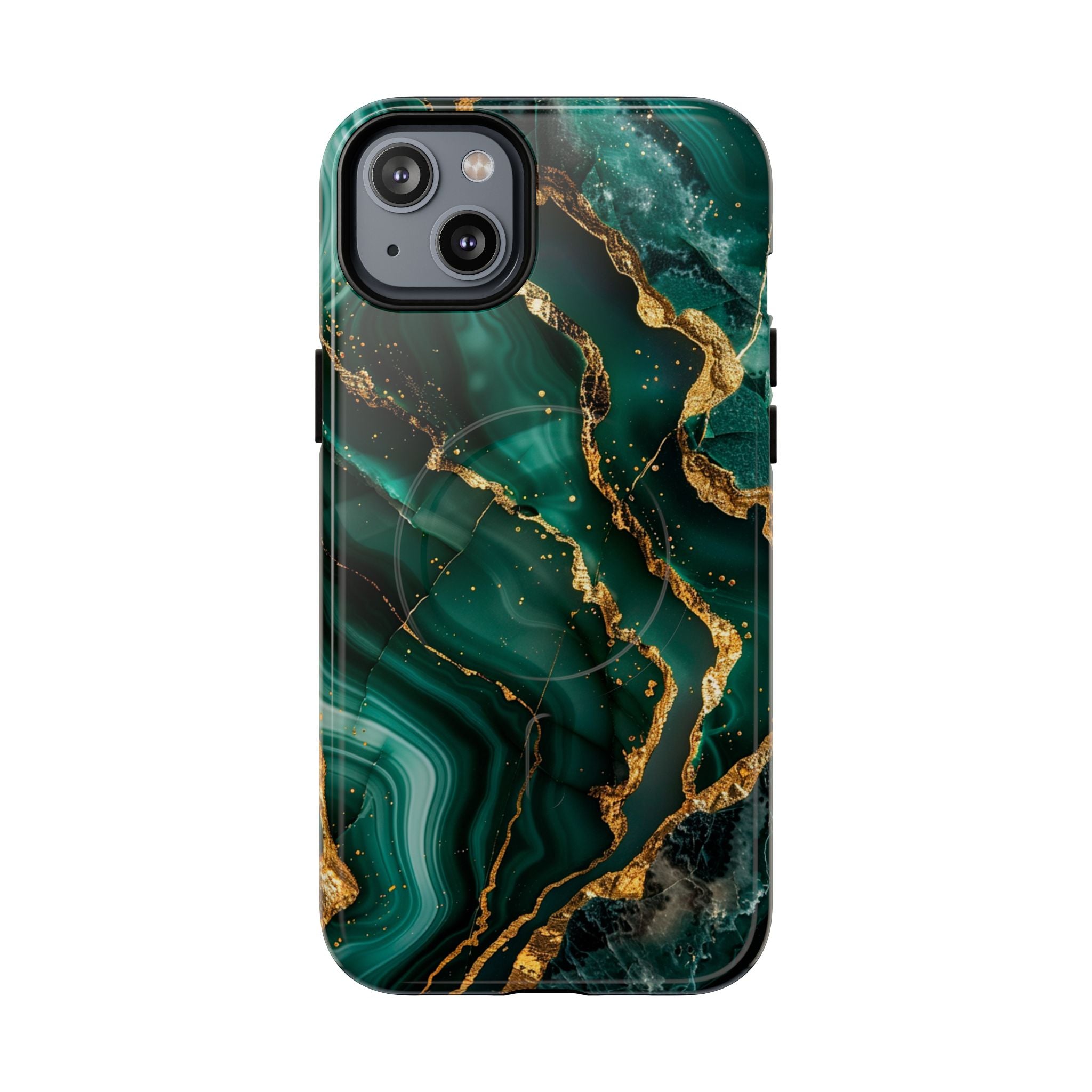 Green Marble Magnetic Phone Case — Emerald & Gold Abstract Tough Case