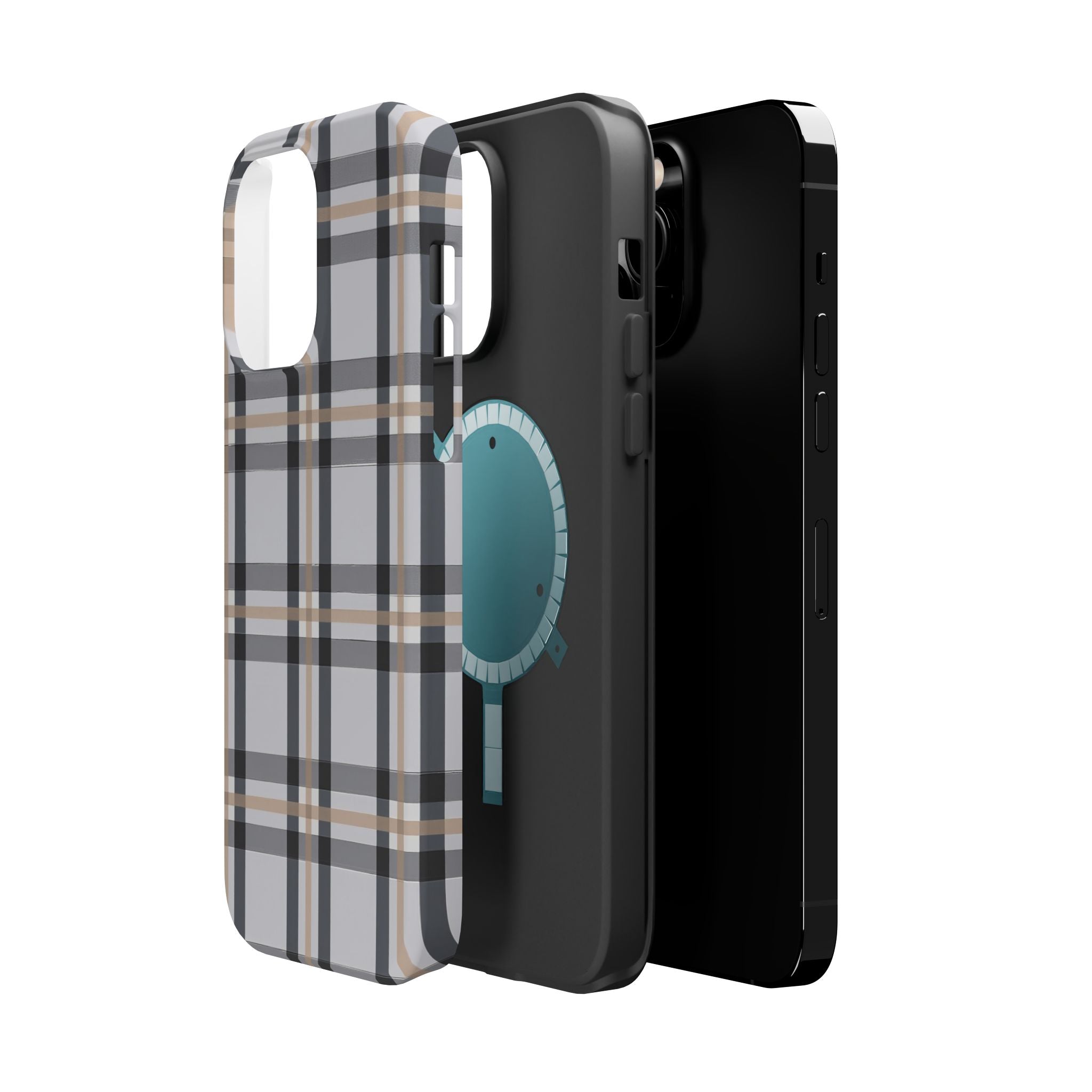 Plaid Magnetic Impact-Resistant Phone Case — Grey & Tan Classic Pattern