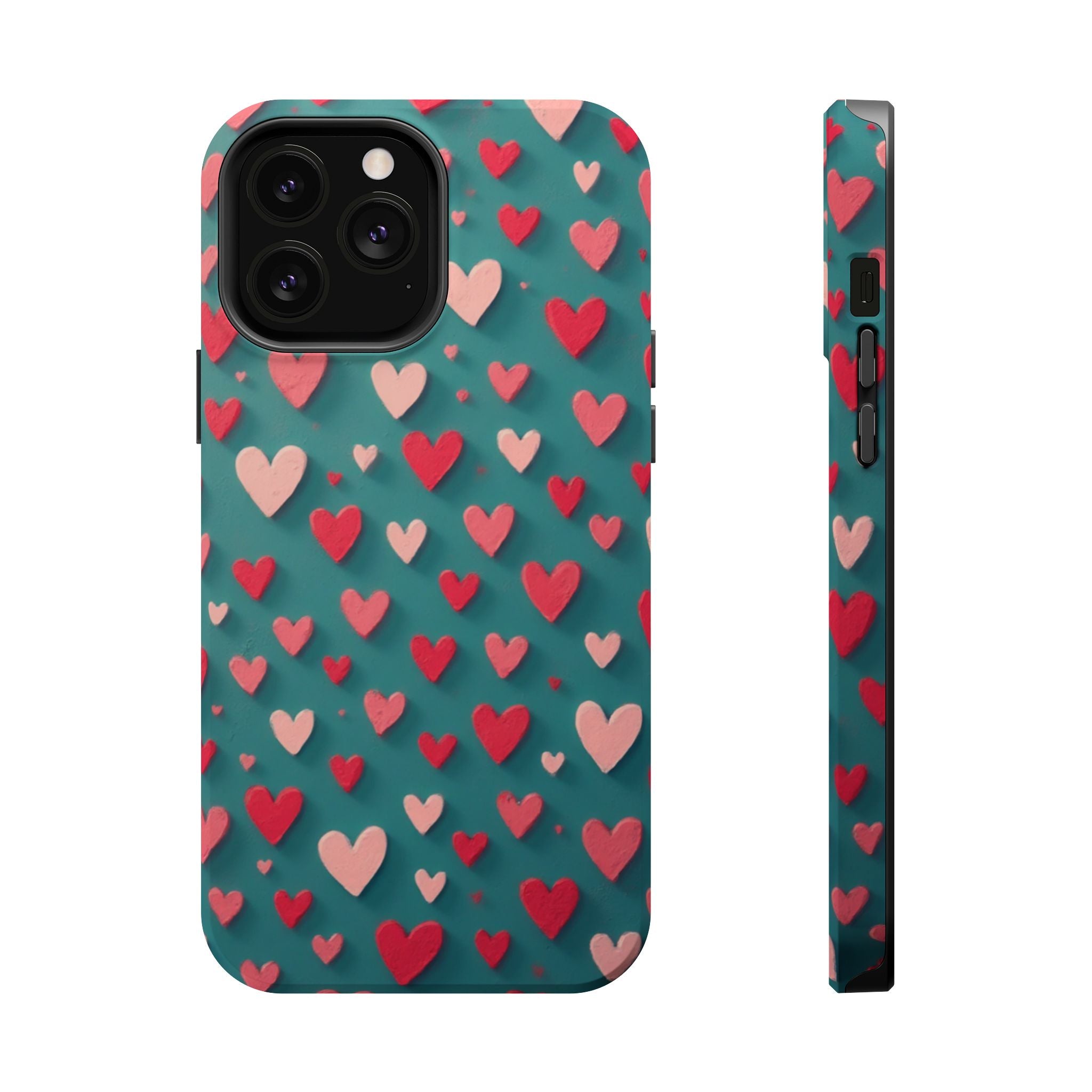 Magnetic Impact-Resistant Phone Case — Teal Love Hearts Pattern