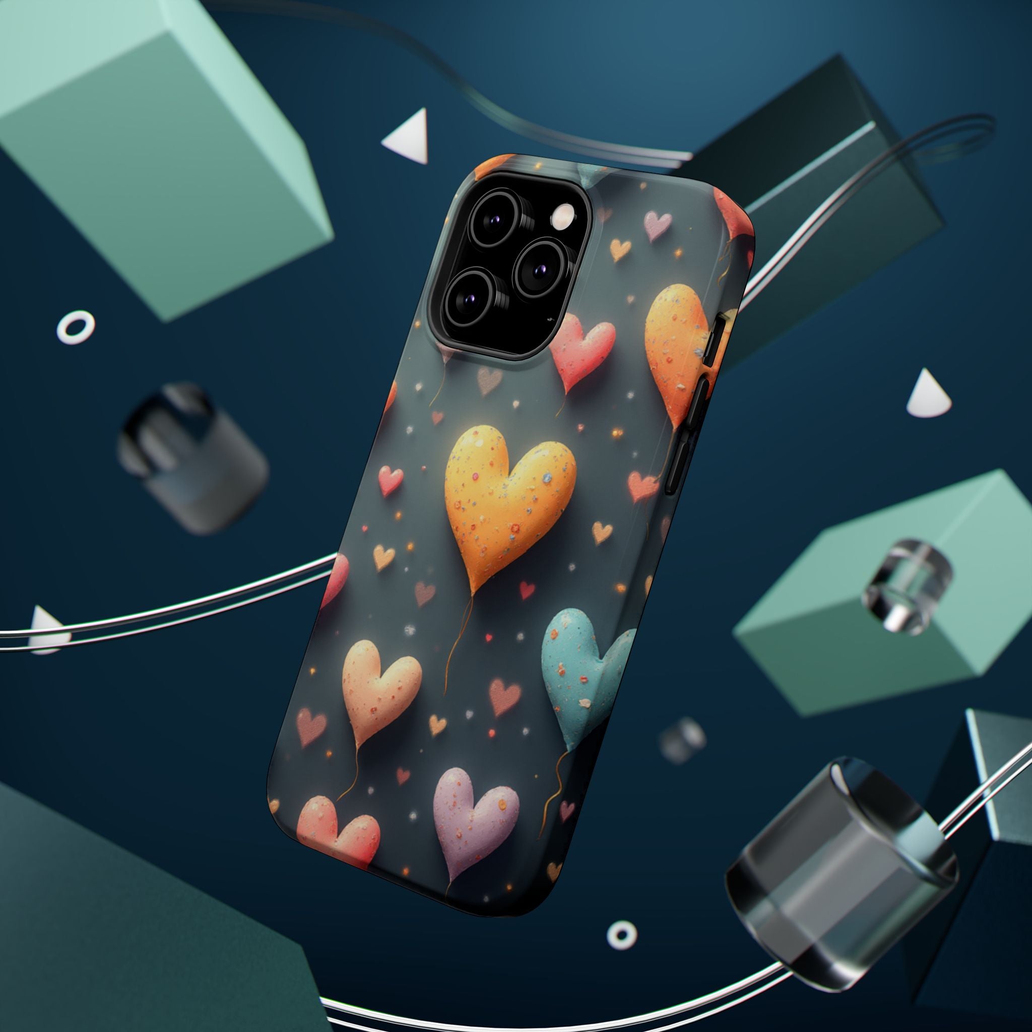 Magnetic Impact-Resistant Phone Case — Colorful Floating Heart Design