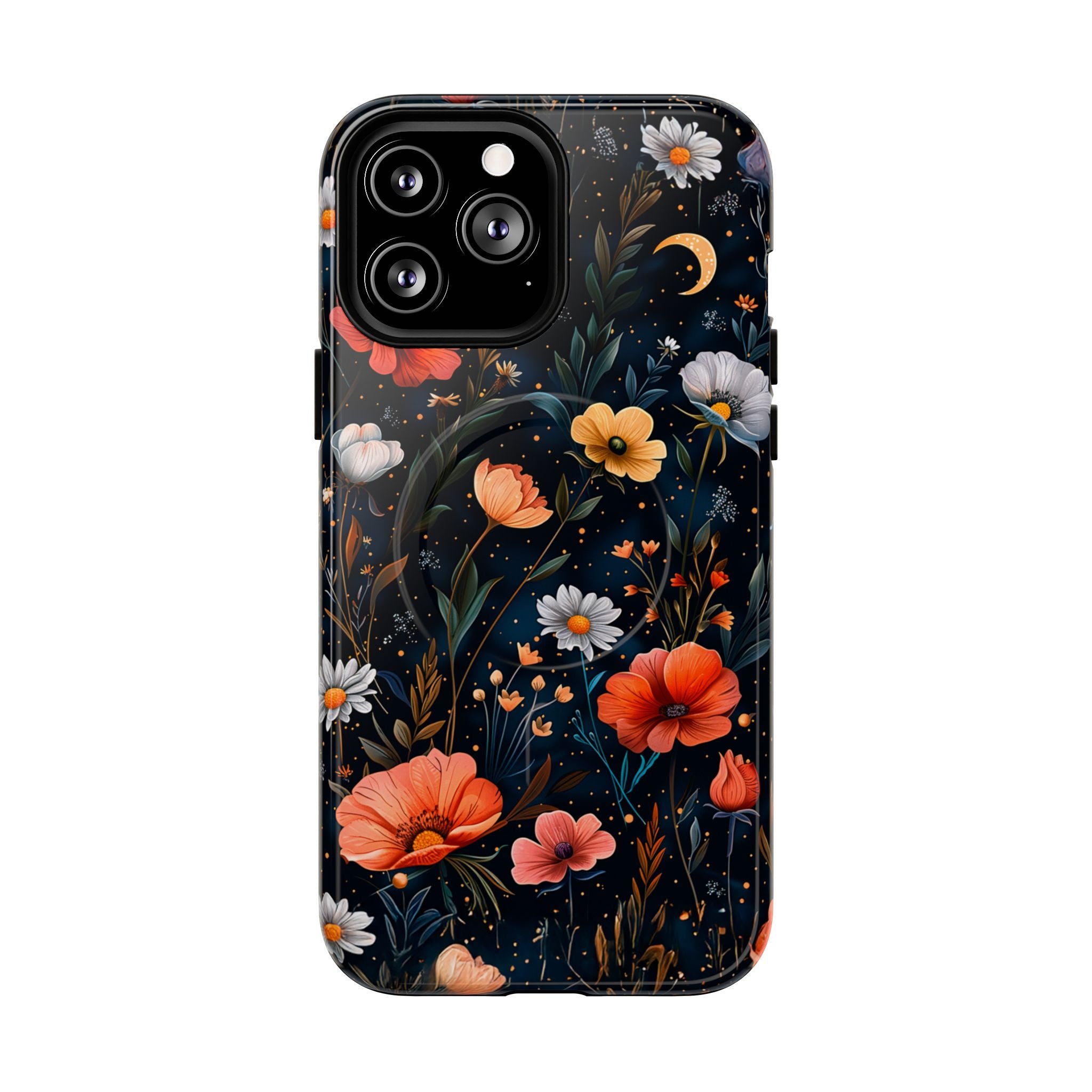 Magnetic Tough Case — Dark Floral Meadow with Moon & Daisies
