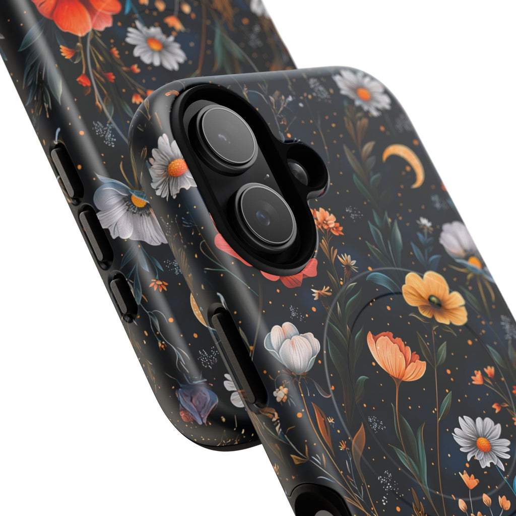 Magnetic Tough Case — Dark Floral Meadow with Moon & Daisies