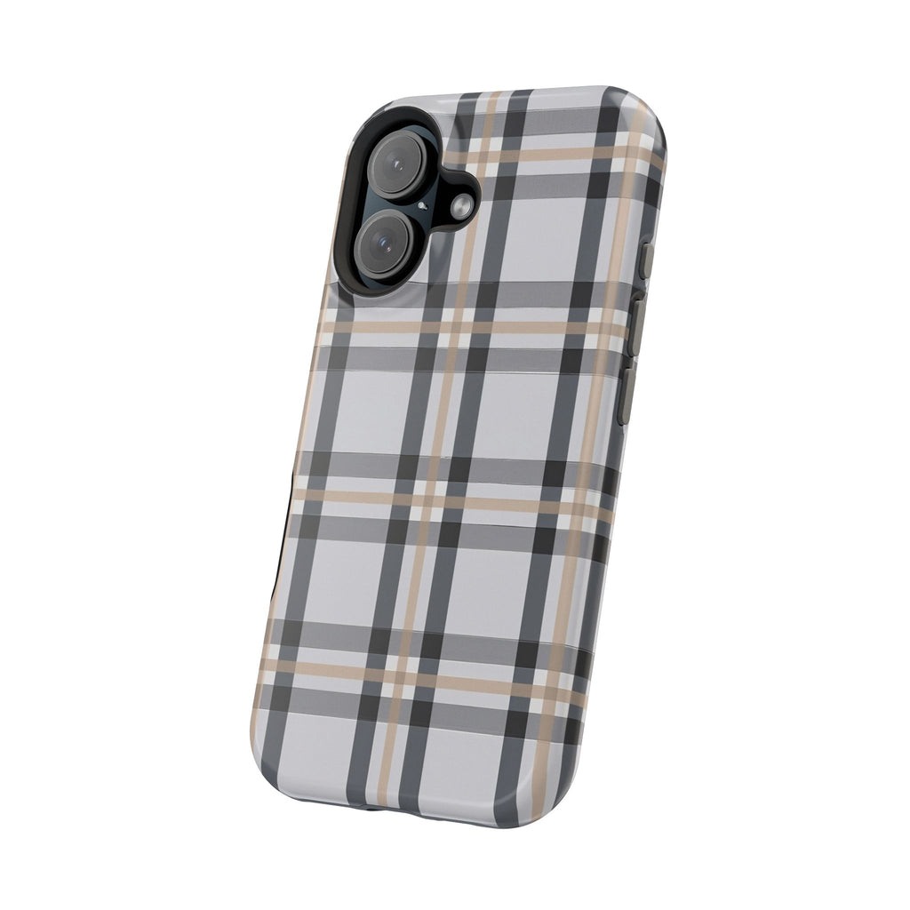 Plaid Magnetic Impact-Resistant Phone Case — Grey & Tan Classic Pattern