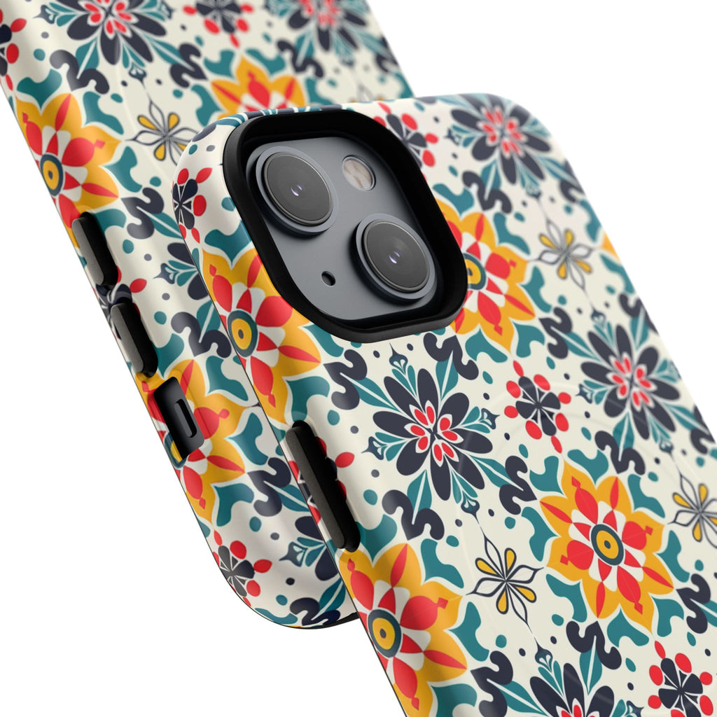 Floral Mosaic Tough Magnetic Phone Case — Colorful Boho Protective Cover