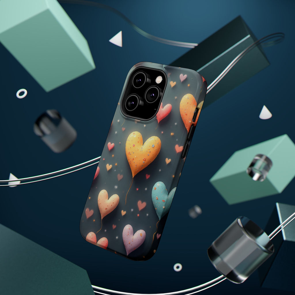Magnetic Impact-Resistant Phone Case — Colorful Floating Heart Design