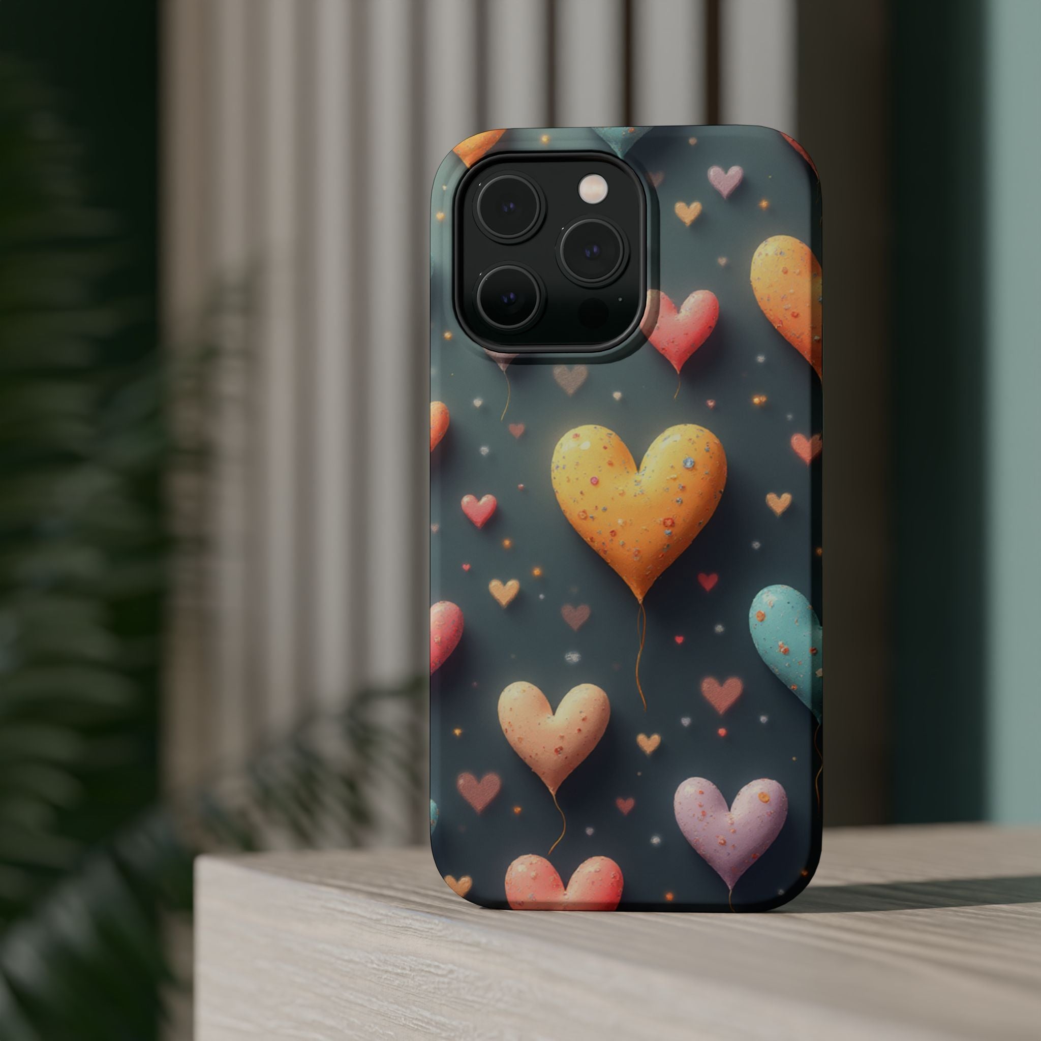 Magnetic Impact-Resistant Phone Case — Colorful Floating Heart Design
