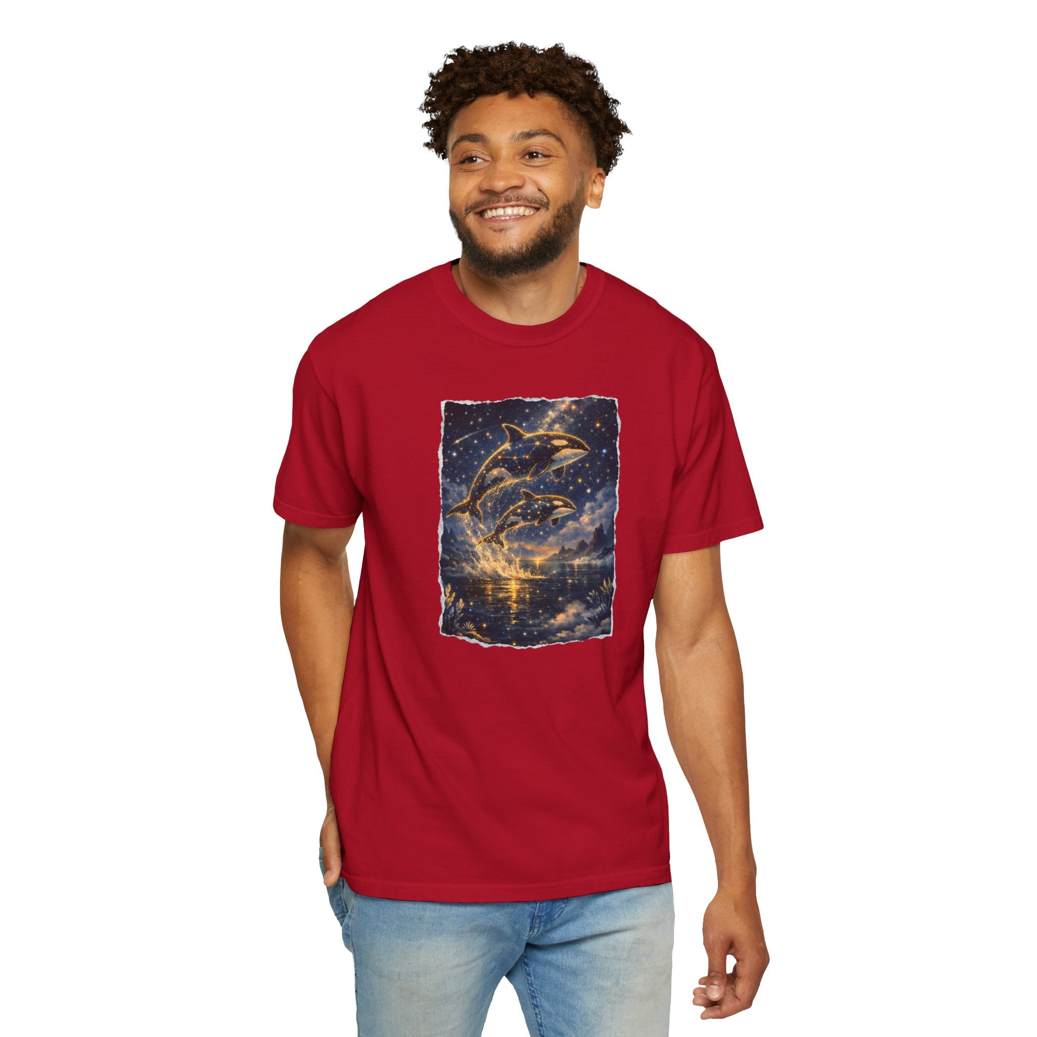 Dolphins T-Shirt — Glowing Night Sky Ocean Dolphins Tee
