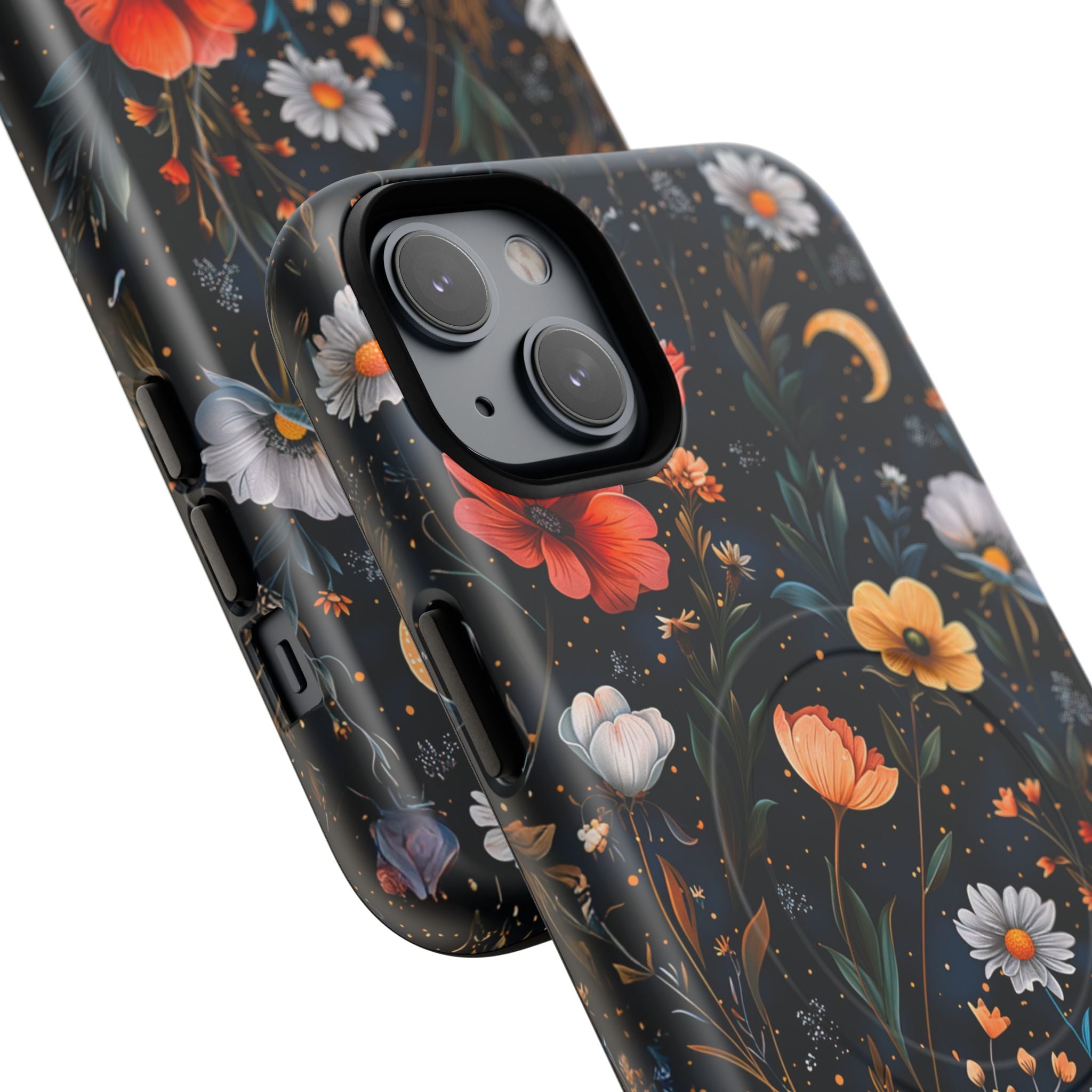 Magnetic Tough Case — Dark Floral Meadow with Moon & Daisies