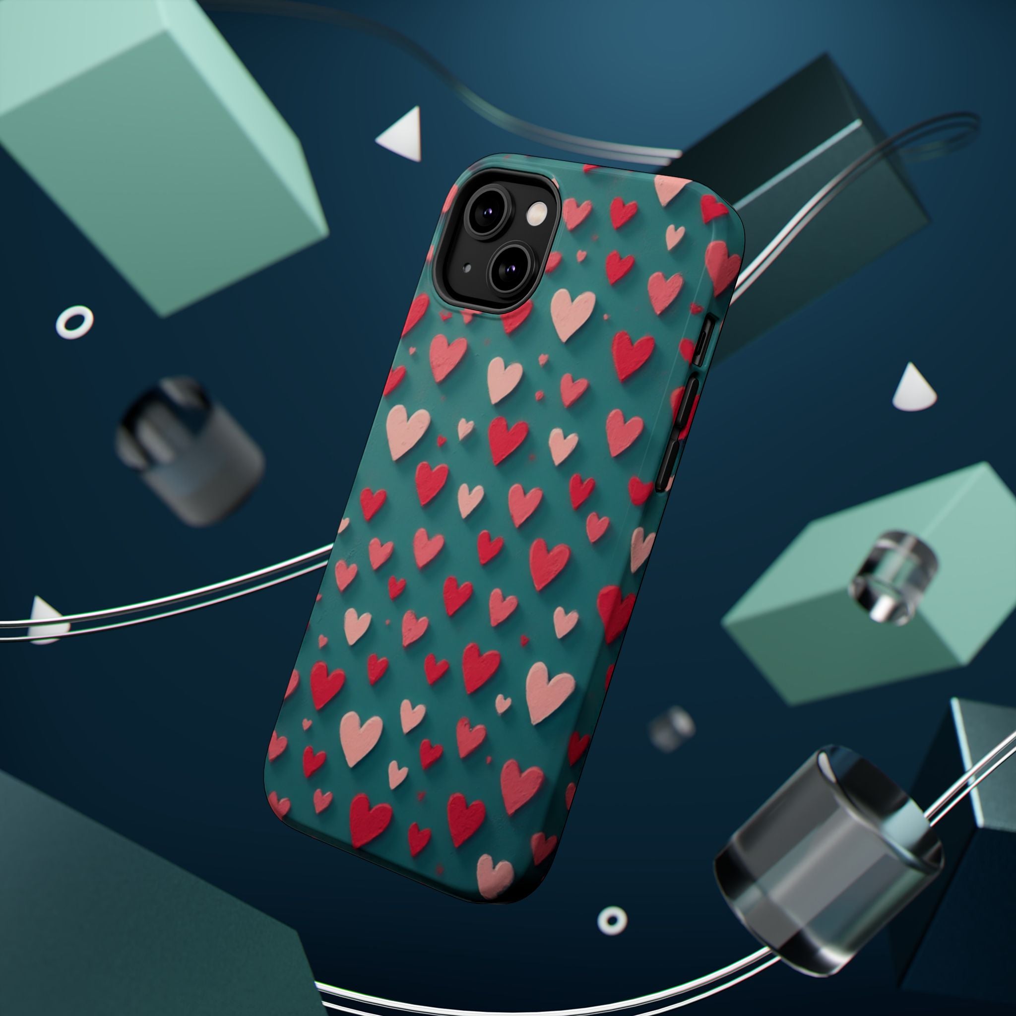 Magnetic Impact-Resistant Phone Case — Teal Love Hearts Pattern