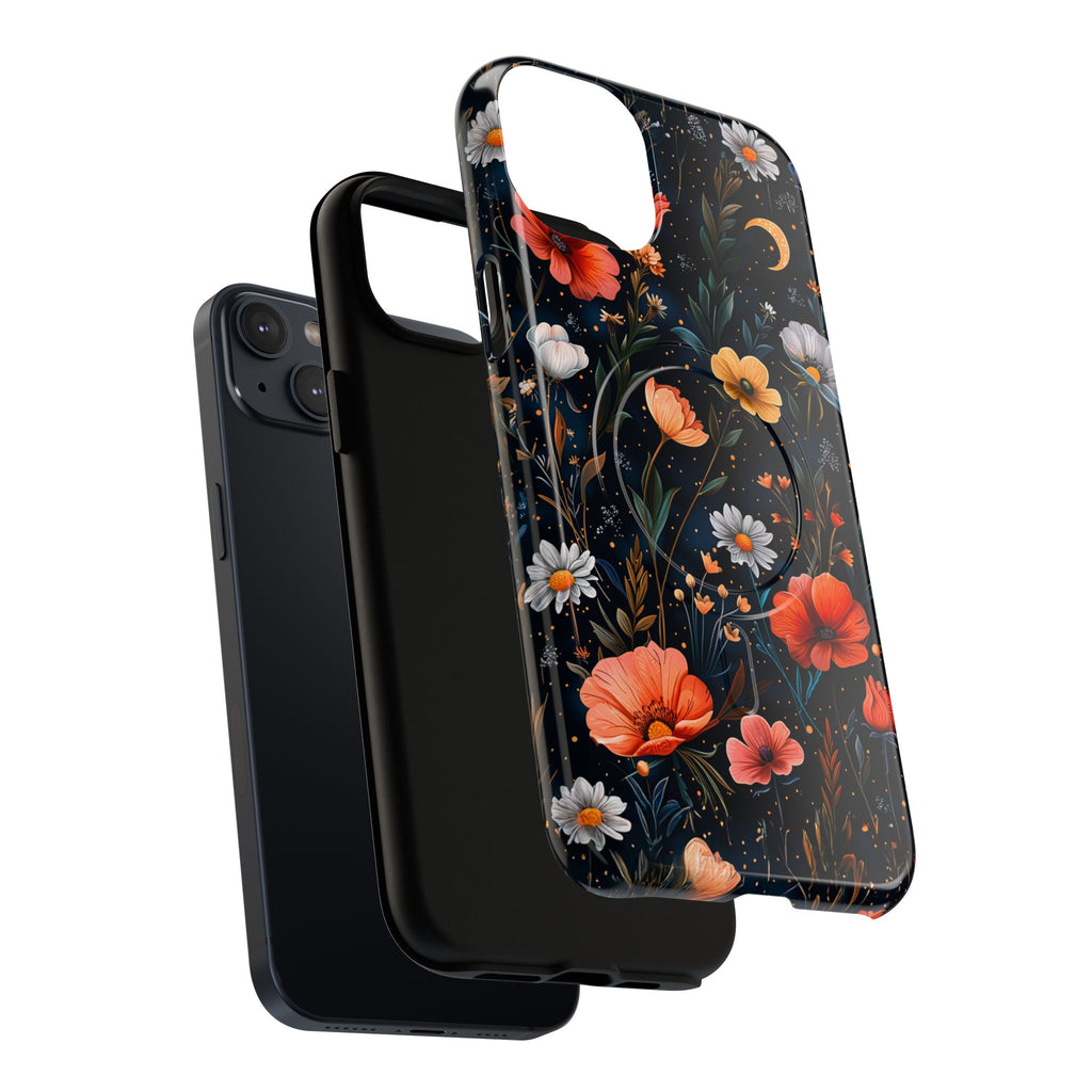 Magnetic Tough Case — Dark Floral Meadow with Moon & Daisies