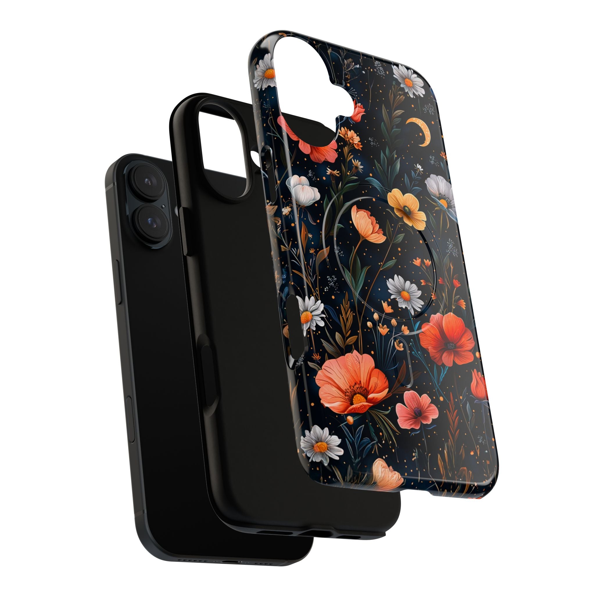 Magnetic Tough Case — Dark Floral Meadow with Moon & Daisies