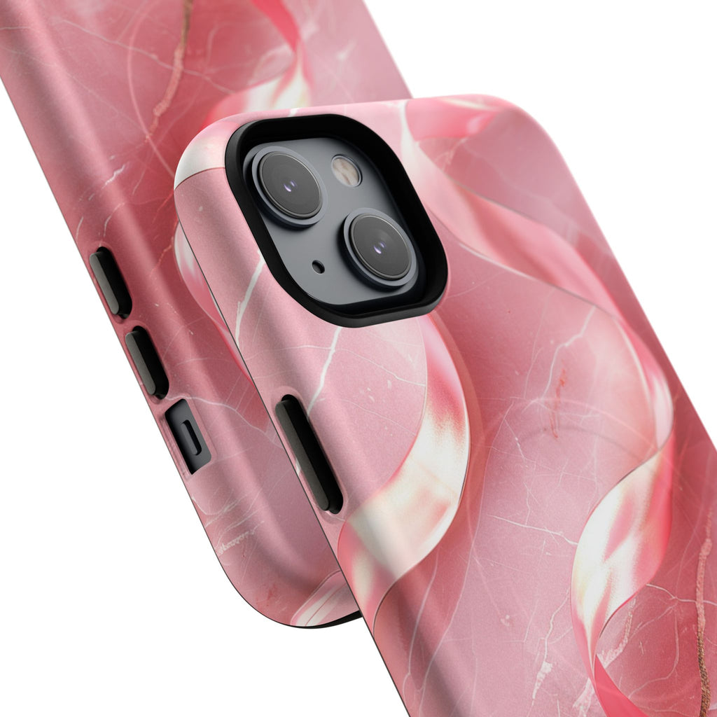 Pink Marble Tough Magnetic Phone Case — Abstract Rose Swirl Magnetic iPhone Cover