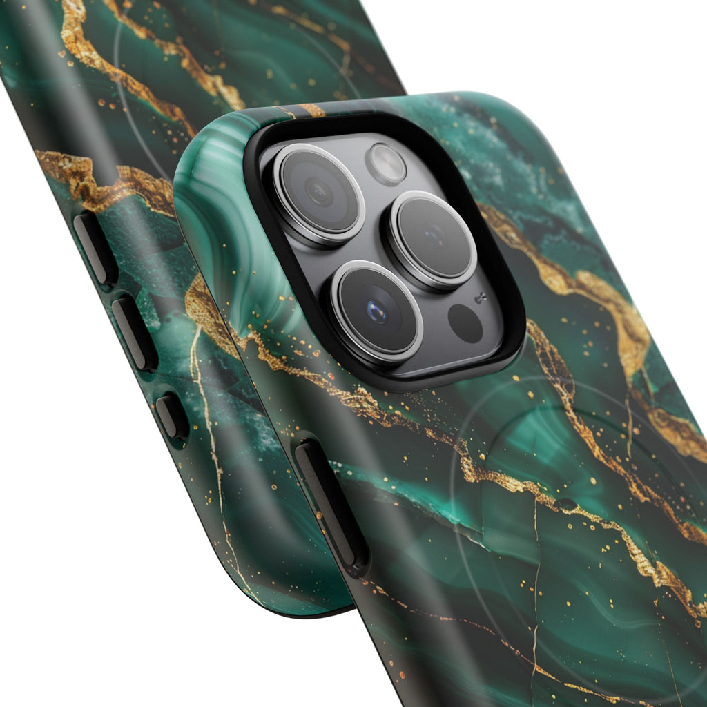 Green Marble Magnetic Phone Case — Emerald & Gold Abstract Tough Case