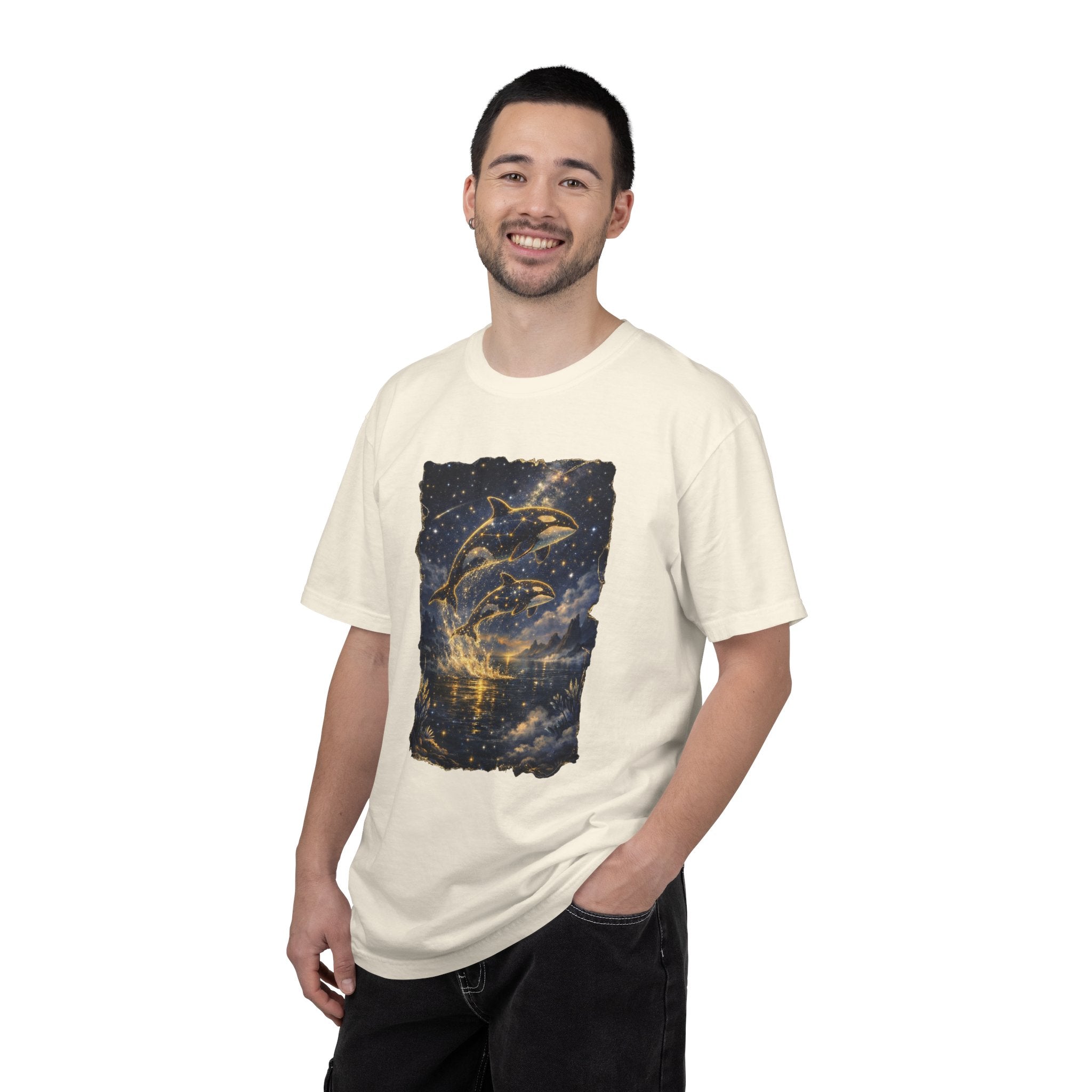 Orca Night Sky T-Shirt — Jumping Whales Moonlight Graphic Tee