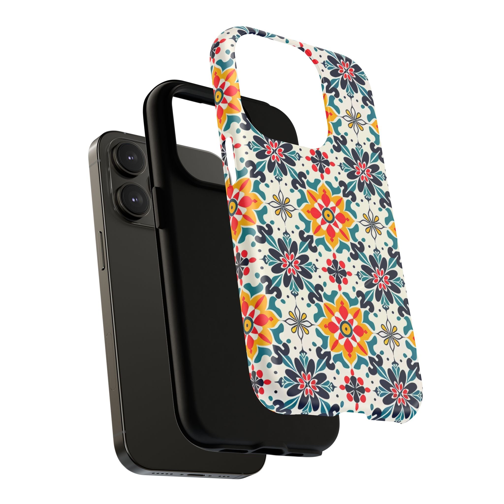 Floral Mosaic Tough Magnetic Phone Case — Colorful Boho Protective Cover