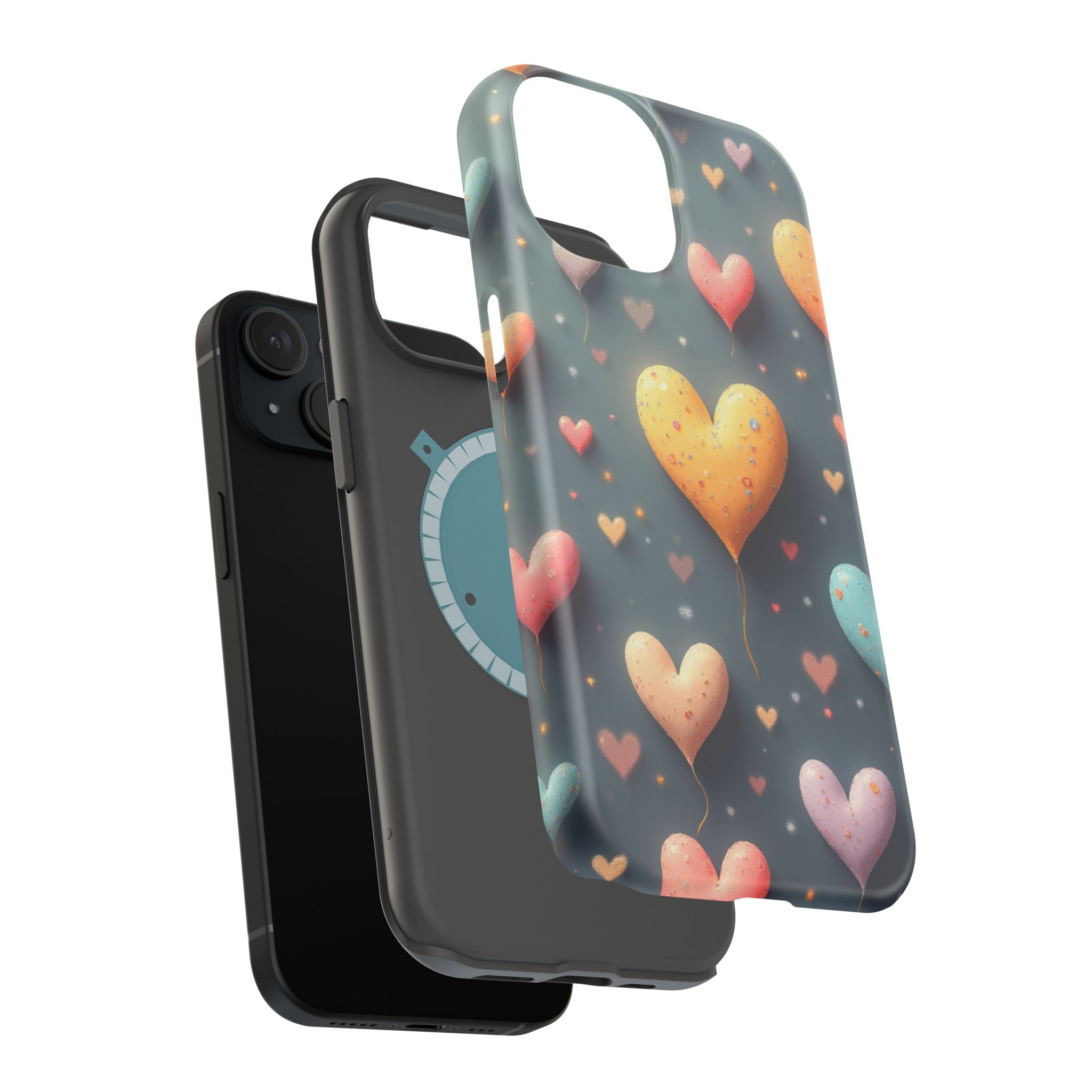 Magnetic Impact-Resistant Phone Case — Colorful Floating Heart Design