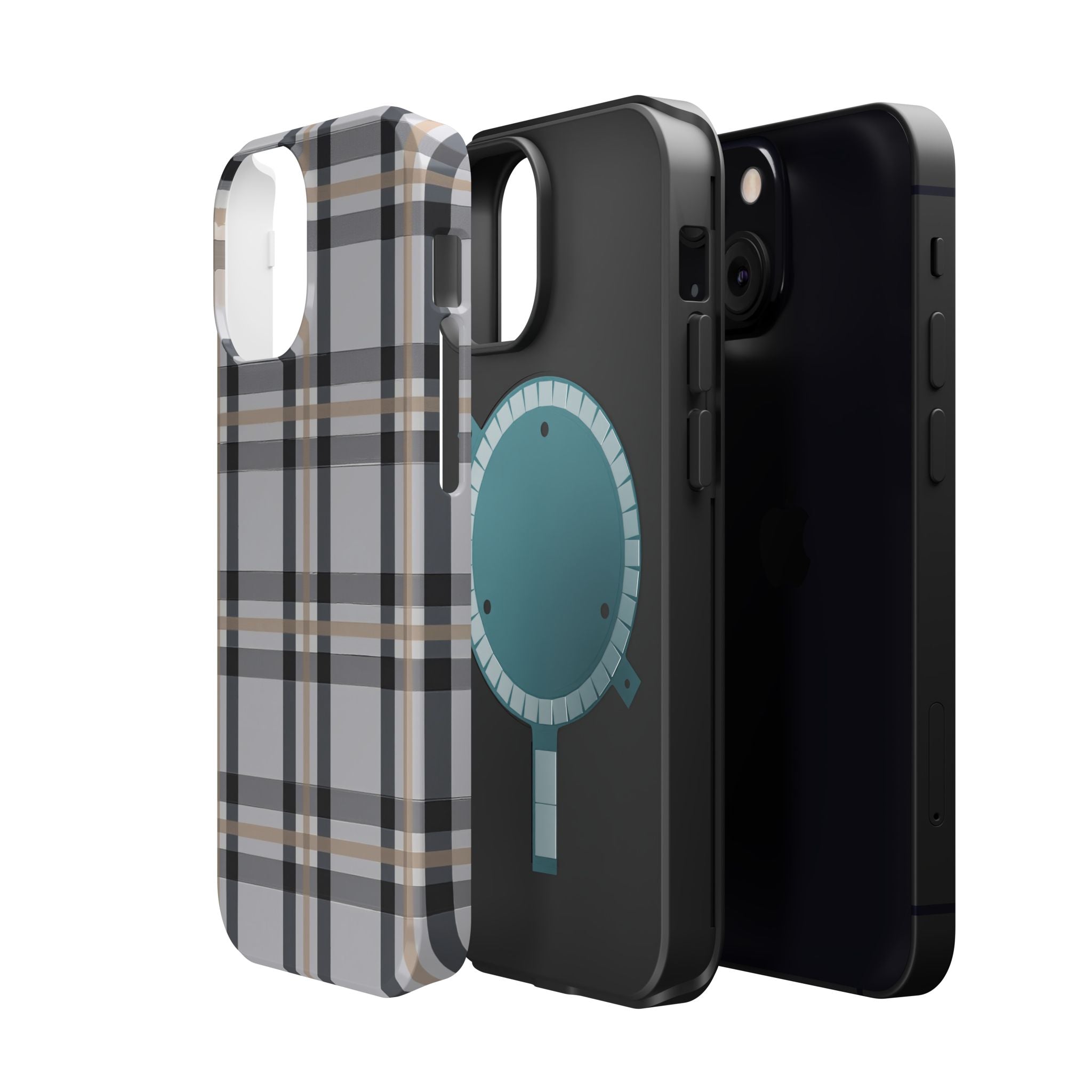 Plaid Magnetic Impact-Resistant Phone Case — Grey & Tan Classic Pattern