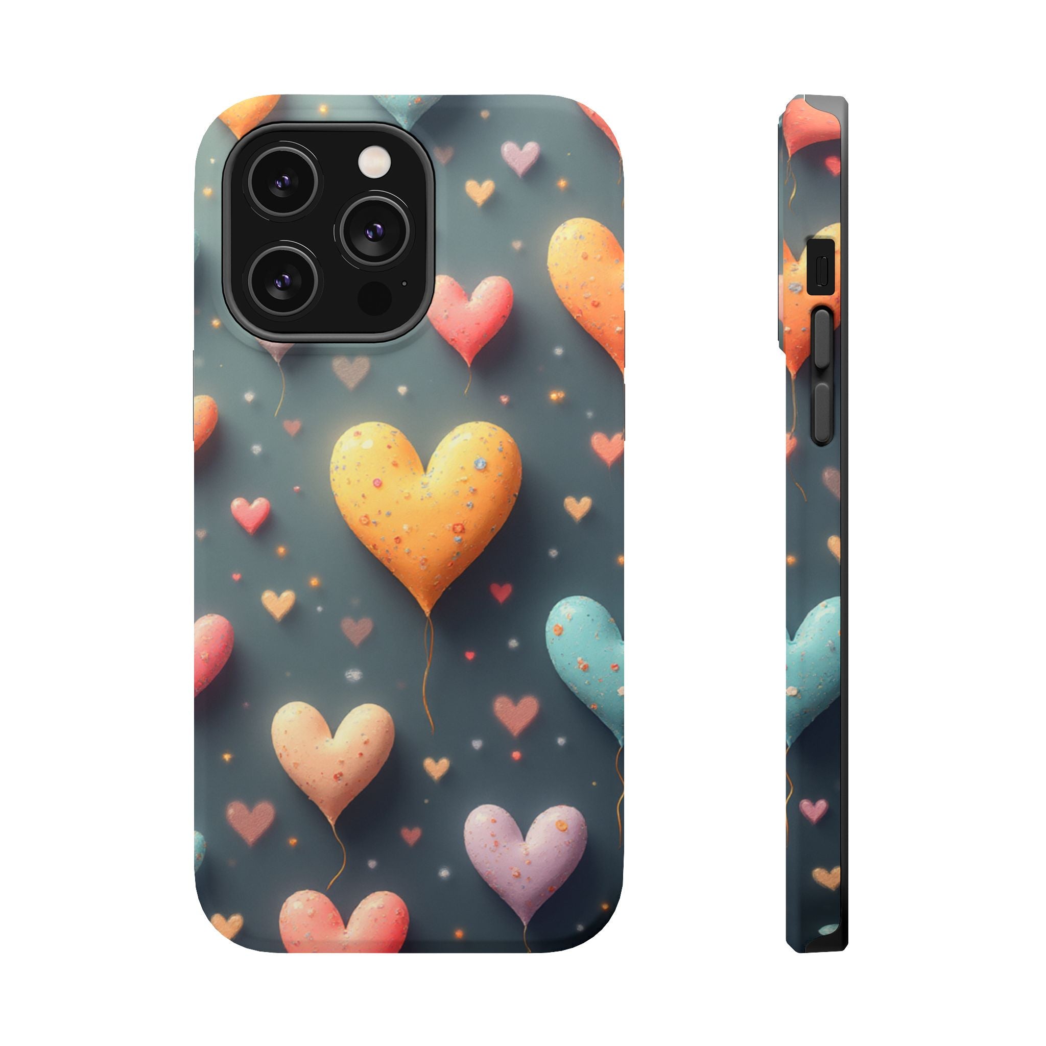 Magnetic Impact-Resistant Phone Case — Colorful Floating Heart Design