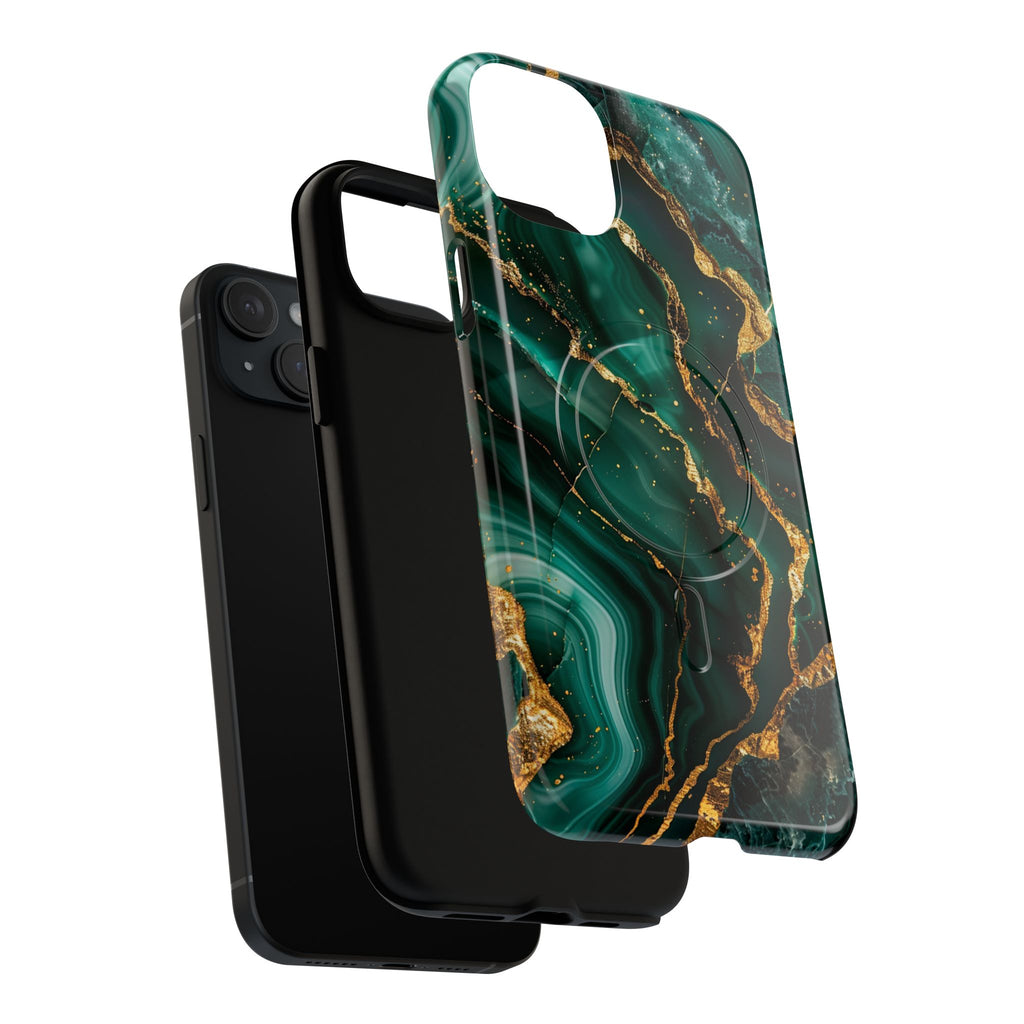 Green Marble Magnetic Phone Case — Emerald & Gold Abstract Tough Case