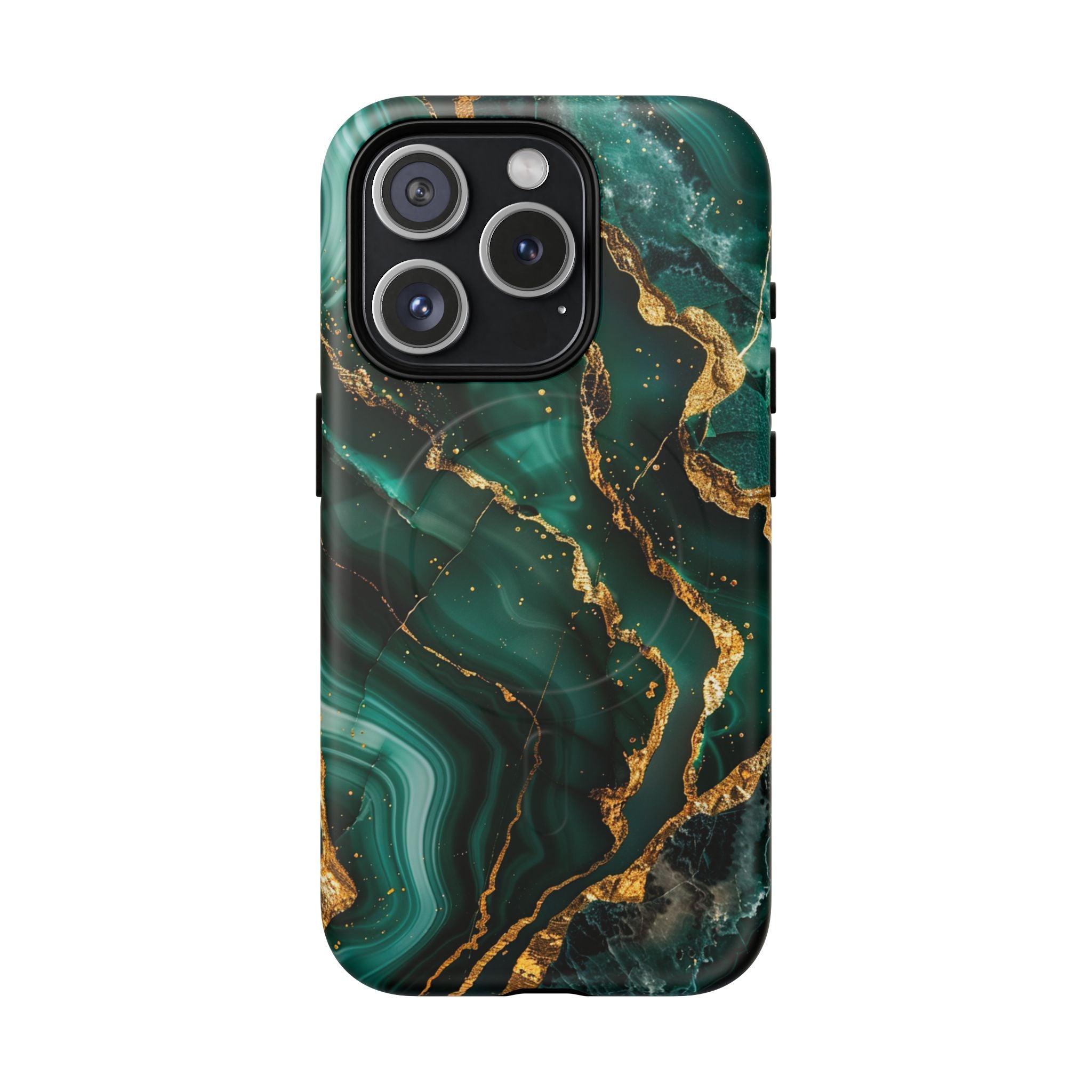 Green Marble Magnetic Phone Case — Emerald & Gold Abstract Tough Case