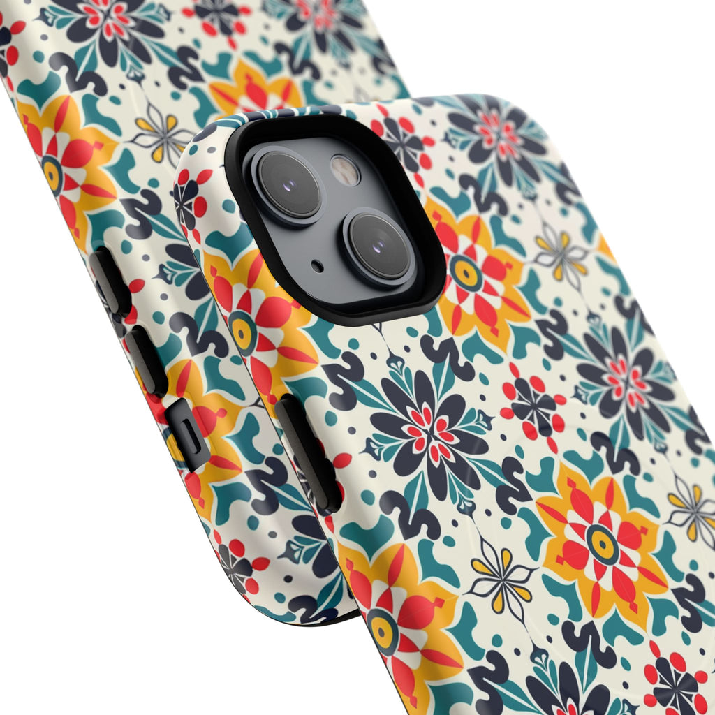 Floral Mosaic Tough Magnetic Phone Case — Colorful Boho Protective Cover