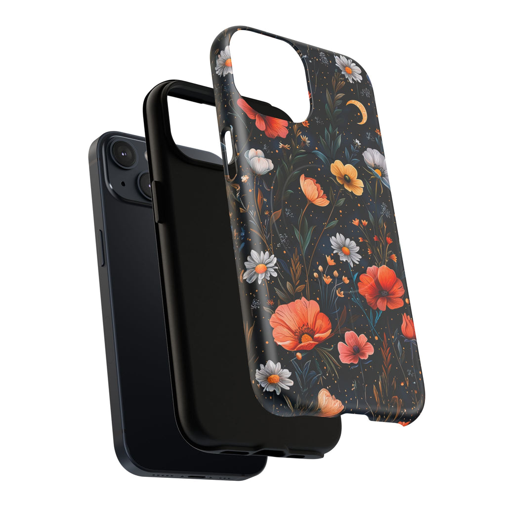 Magnetic Tough Case — Dark Floral Meadow with Moon & Daisies