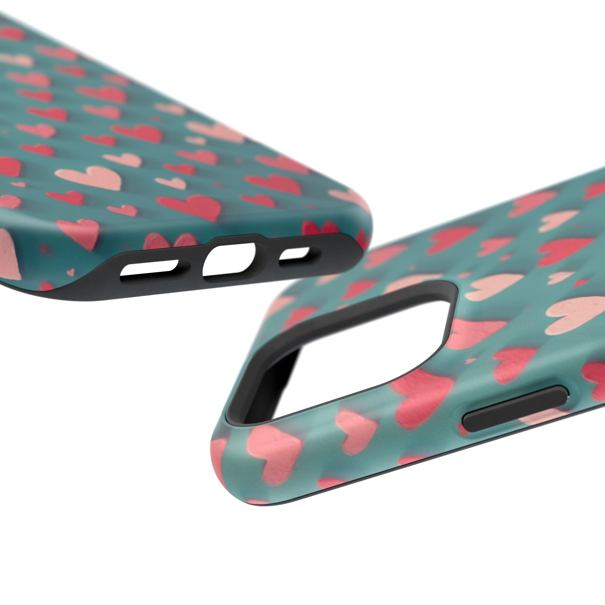 Magnetic Impact-Resistant Phone Case — Teal Love Hearts Pattern