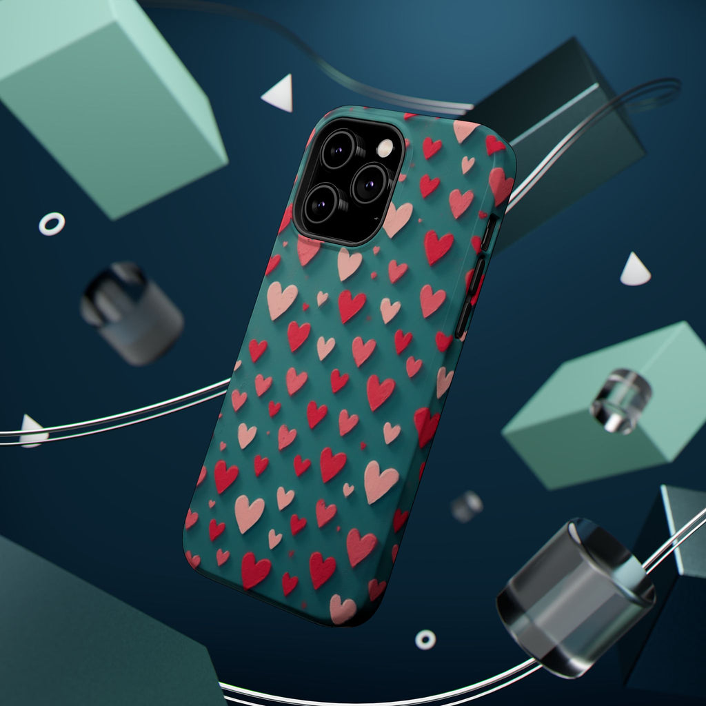 Magnetic Impact-Resistant Phone Case — Teal Love Hearts Pattern