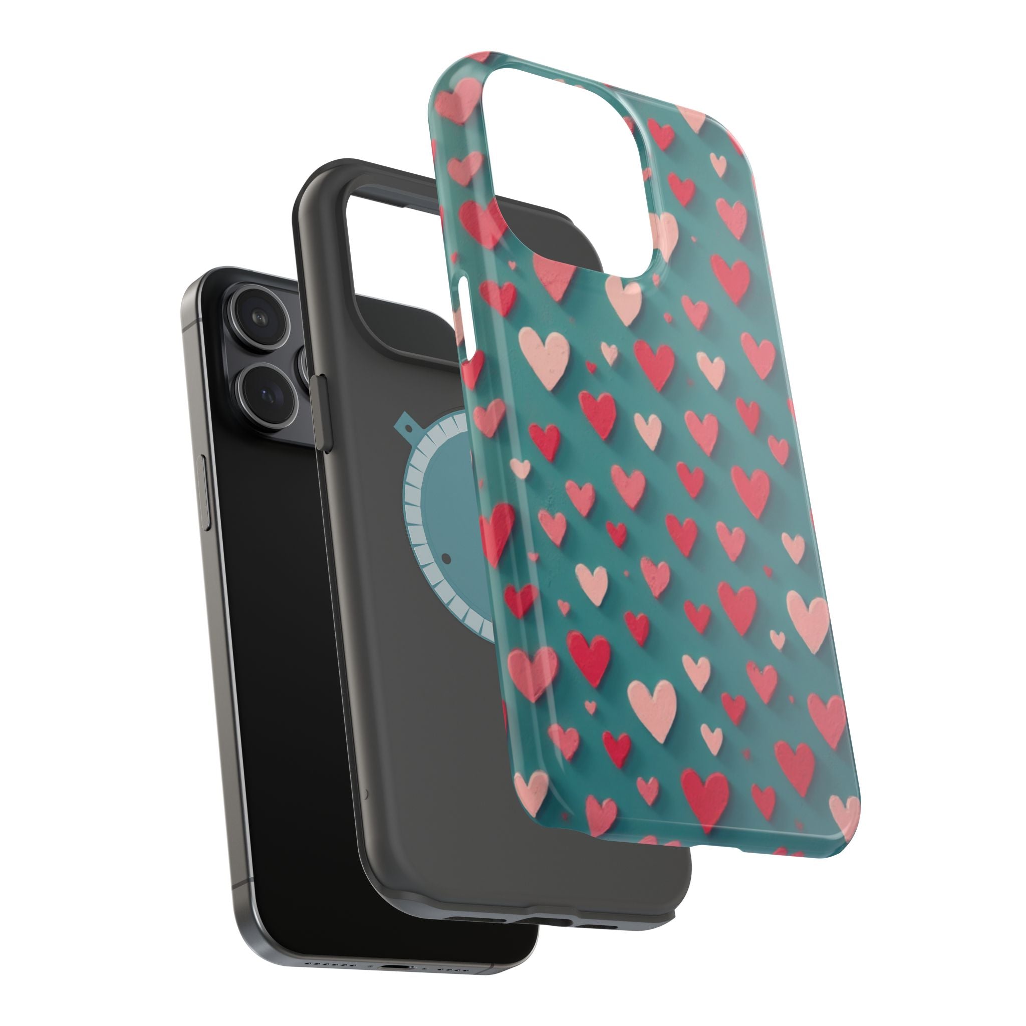 Magnetic Impact-Resistant Phone Case — Teal Love Hearts Pattern